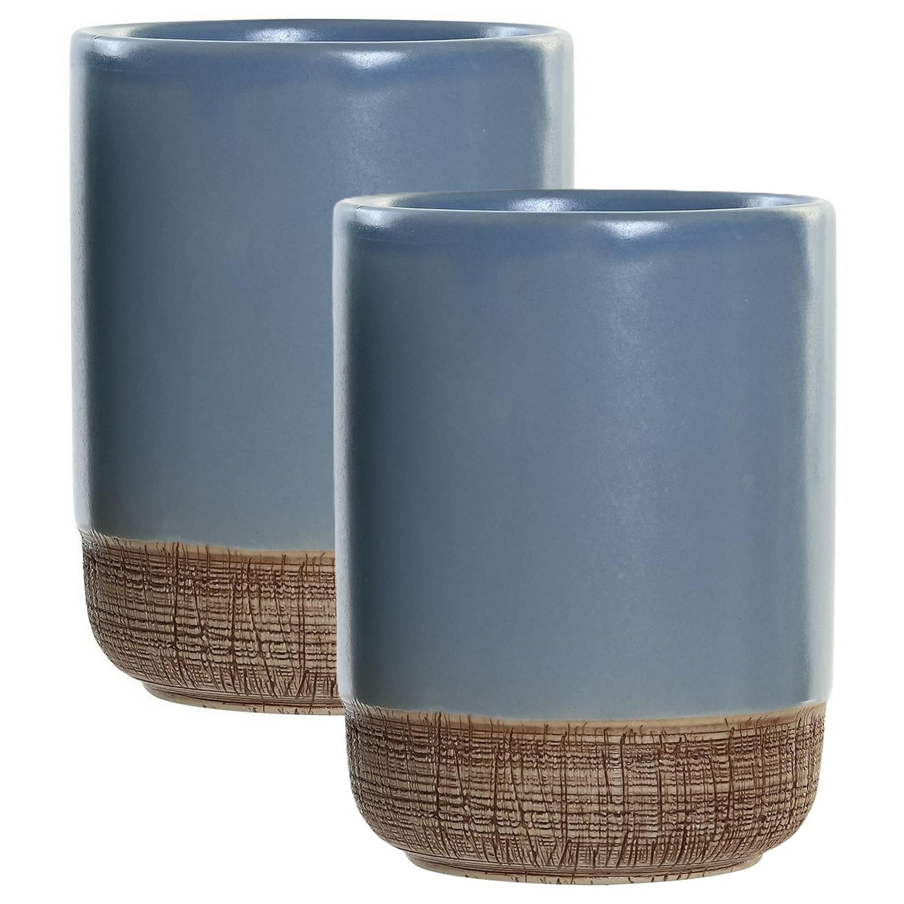 Badkamer tandenborstelhouder / drinkbeker - 2x - polystone - korenblauw - 8 x 10 cm -