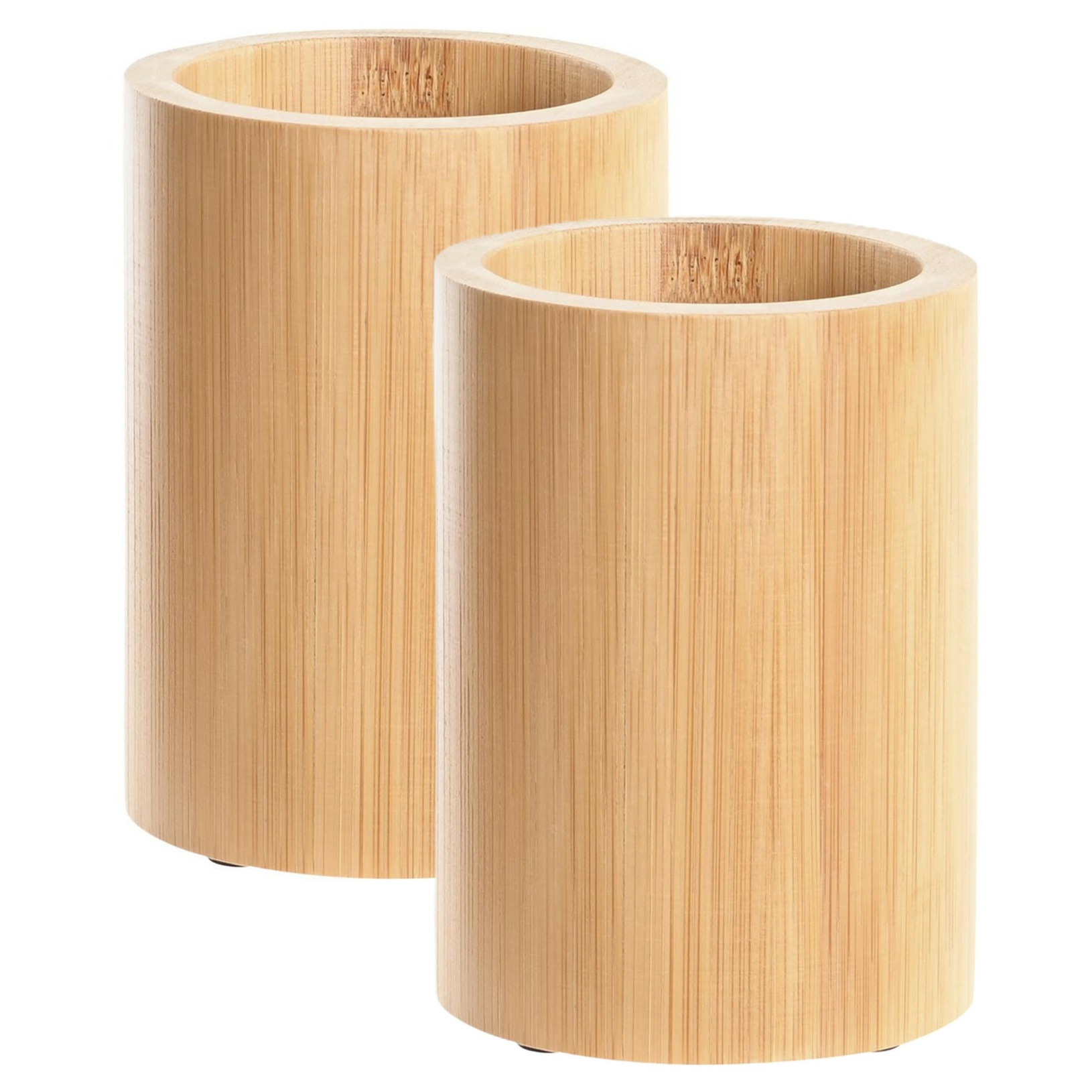 Badkamer tandenborstelhouder / drinkbeker - 2x - bamboe hout - 8 x 11 cm -