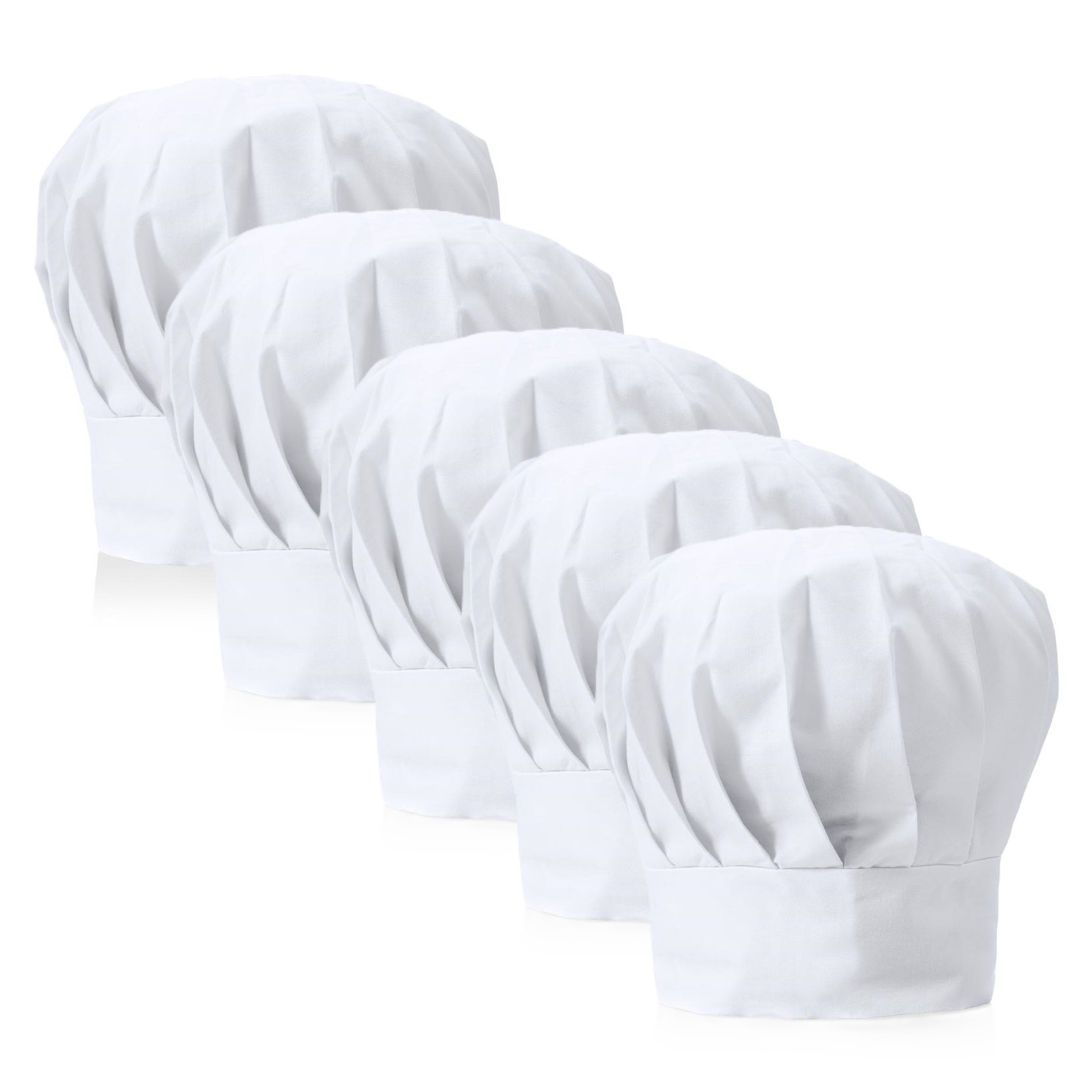Luxe koksmuts - 5x - wit - voor volwassenen - maat 57-59 - katoen/polyester - koksmutsen One size -