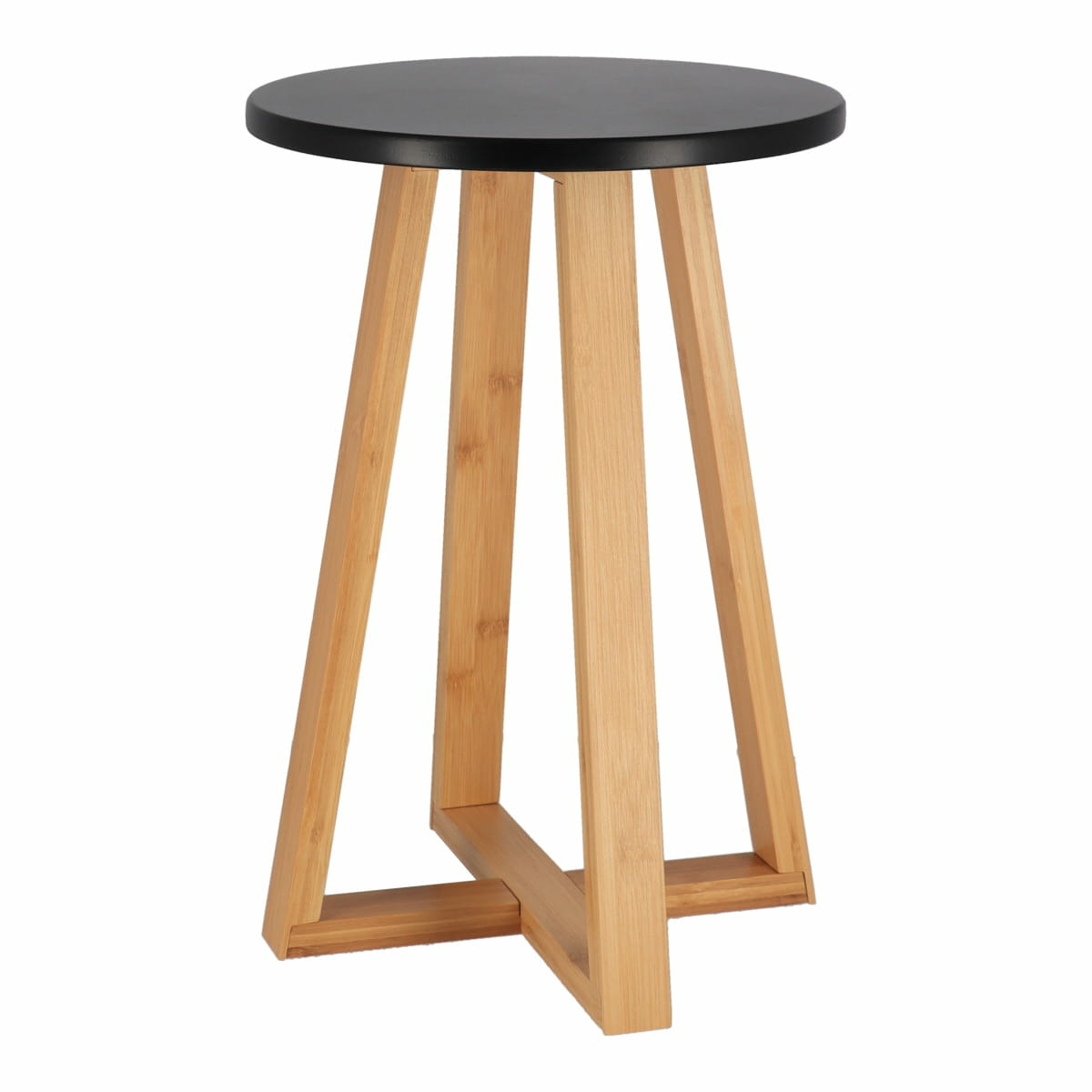 Bijzet krukje model Oslo - zwart - bamboe hout - D30 x H43 cm - bijzettafeltje -