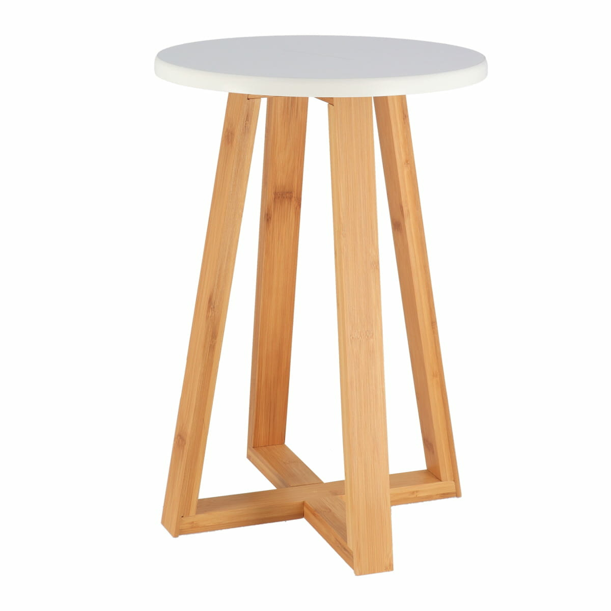 Bijzet krukje model Oslo - wit - bamboe hout - D30 x H43 cm - bijzettafeltje -