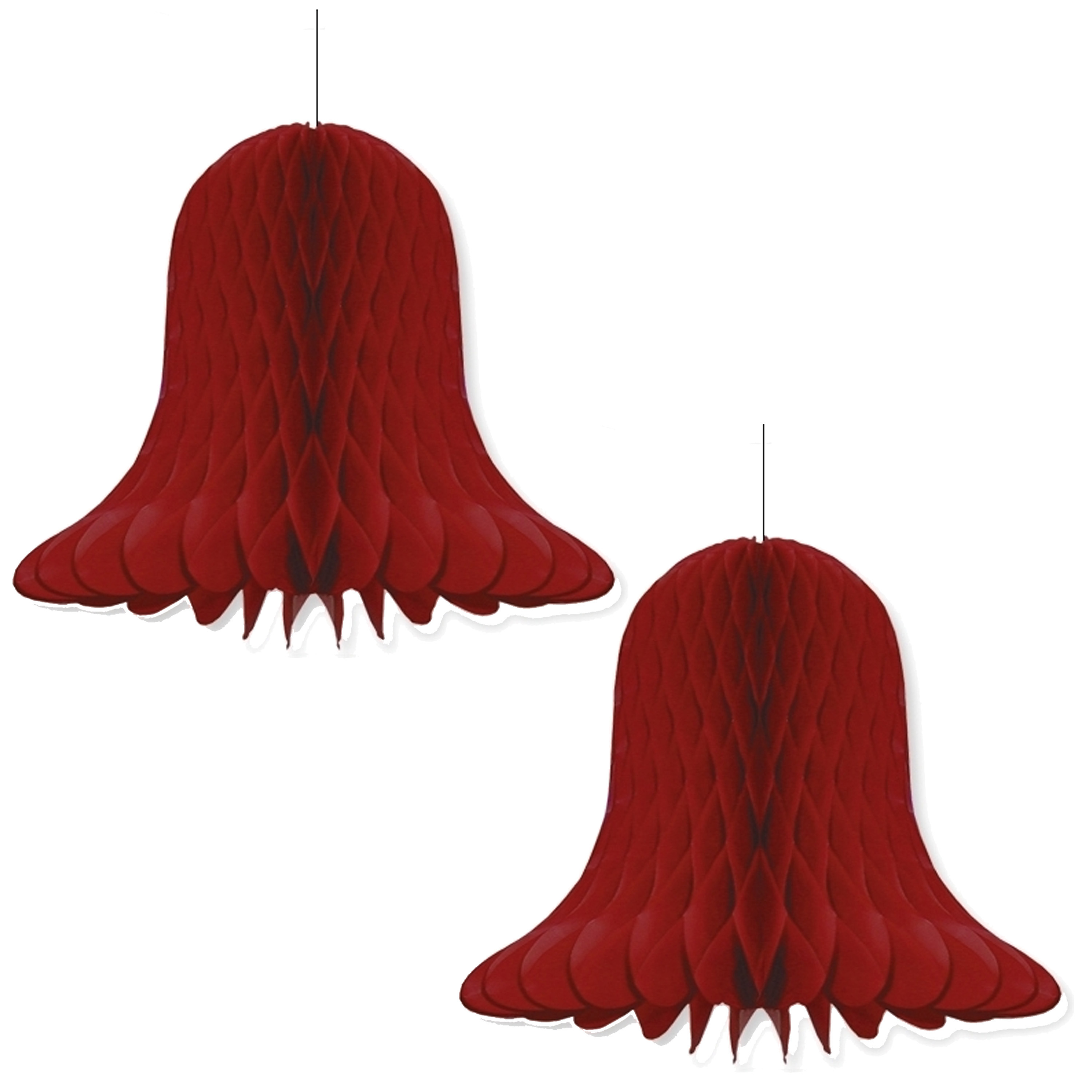 Kerstklokken lampionnen - 2x - donkerrood - 30 x 30 cm - Kerstversiering - Papier -