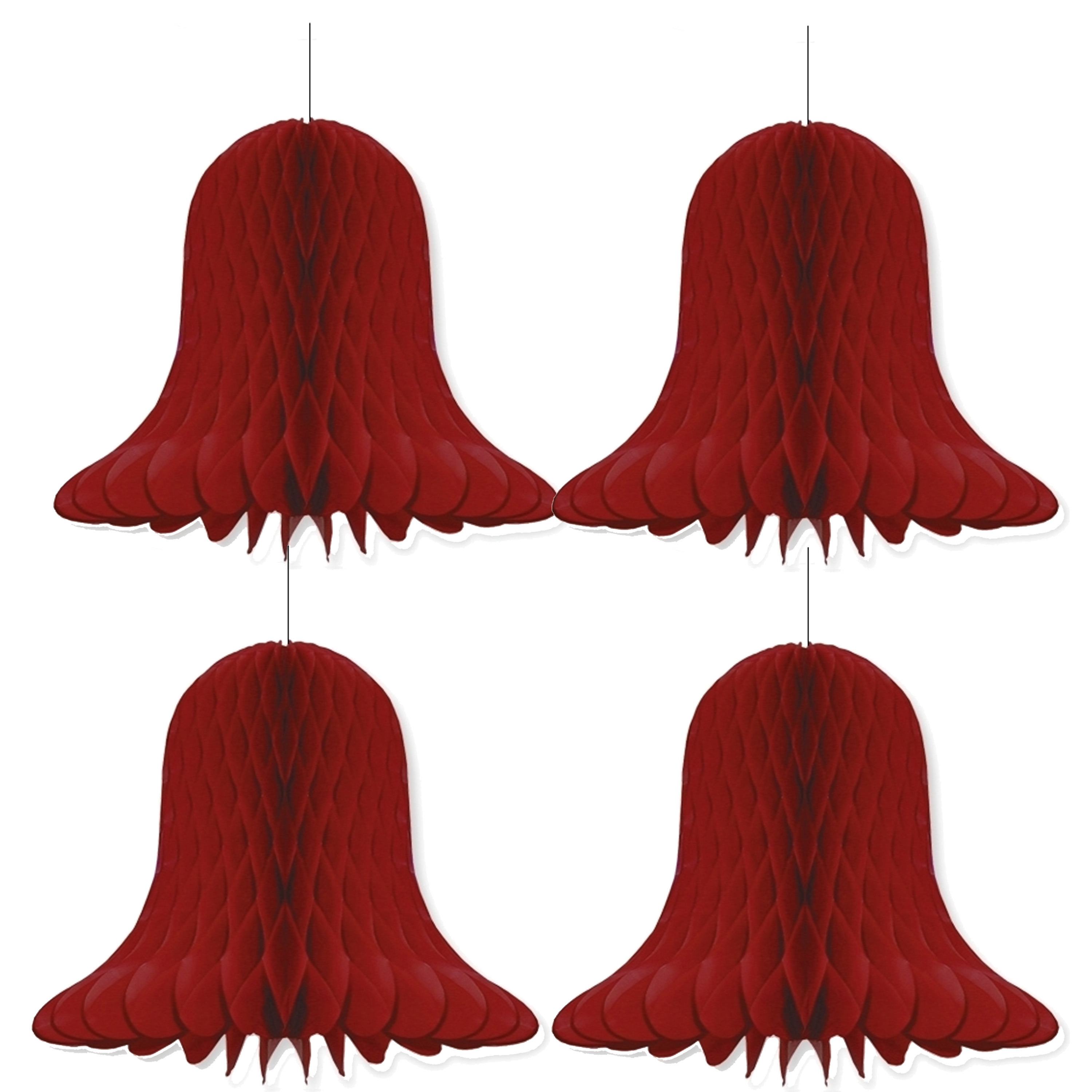 Kerstklokken lampionnen - 4x - donkerrood - 30 x 30 cm - Kerstversiering - Papier -