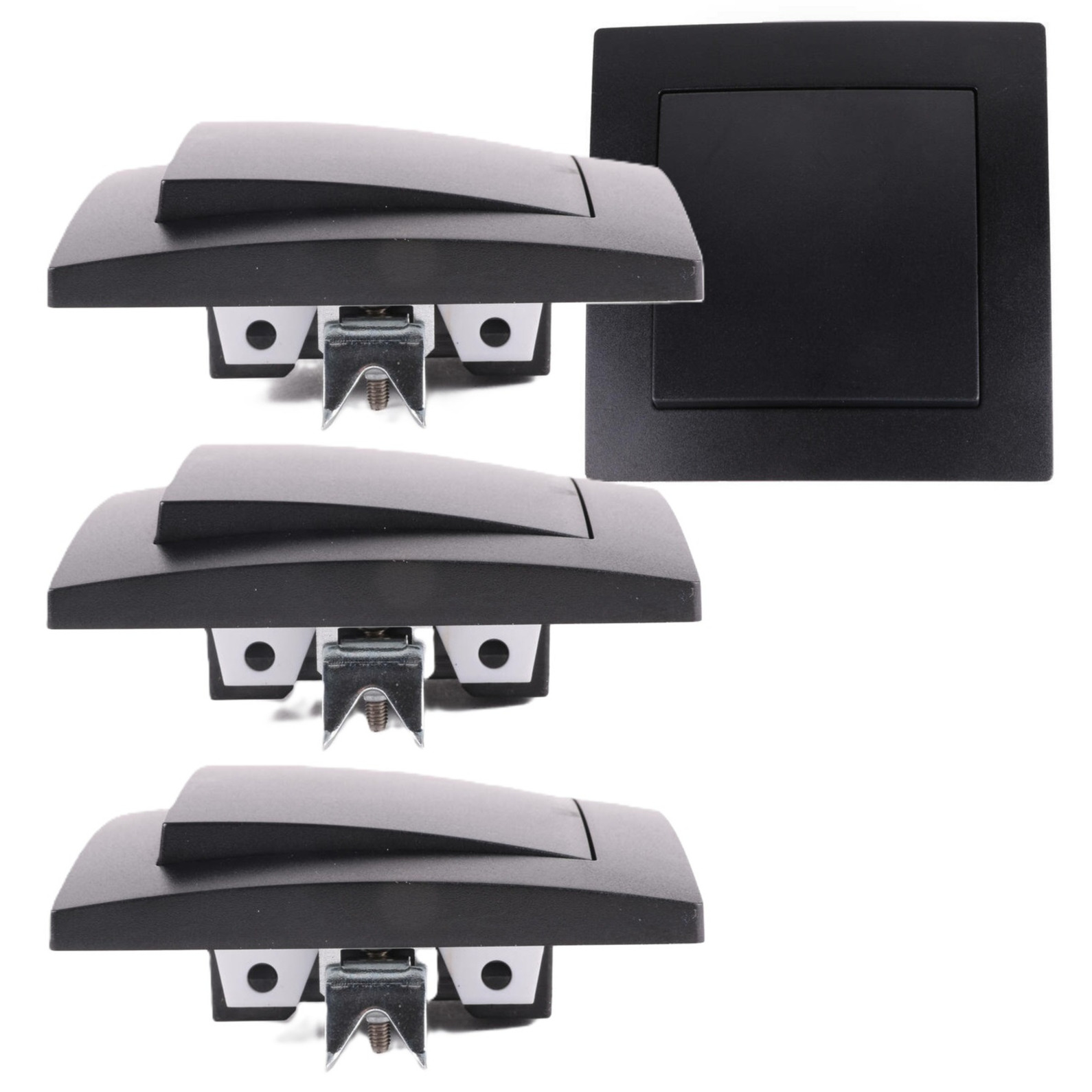 Wandcontactdoos - 4x - schakelaar - inbouw - zwart - 81 x 81 mm - 250V AC/10A -