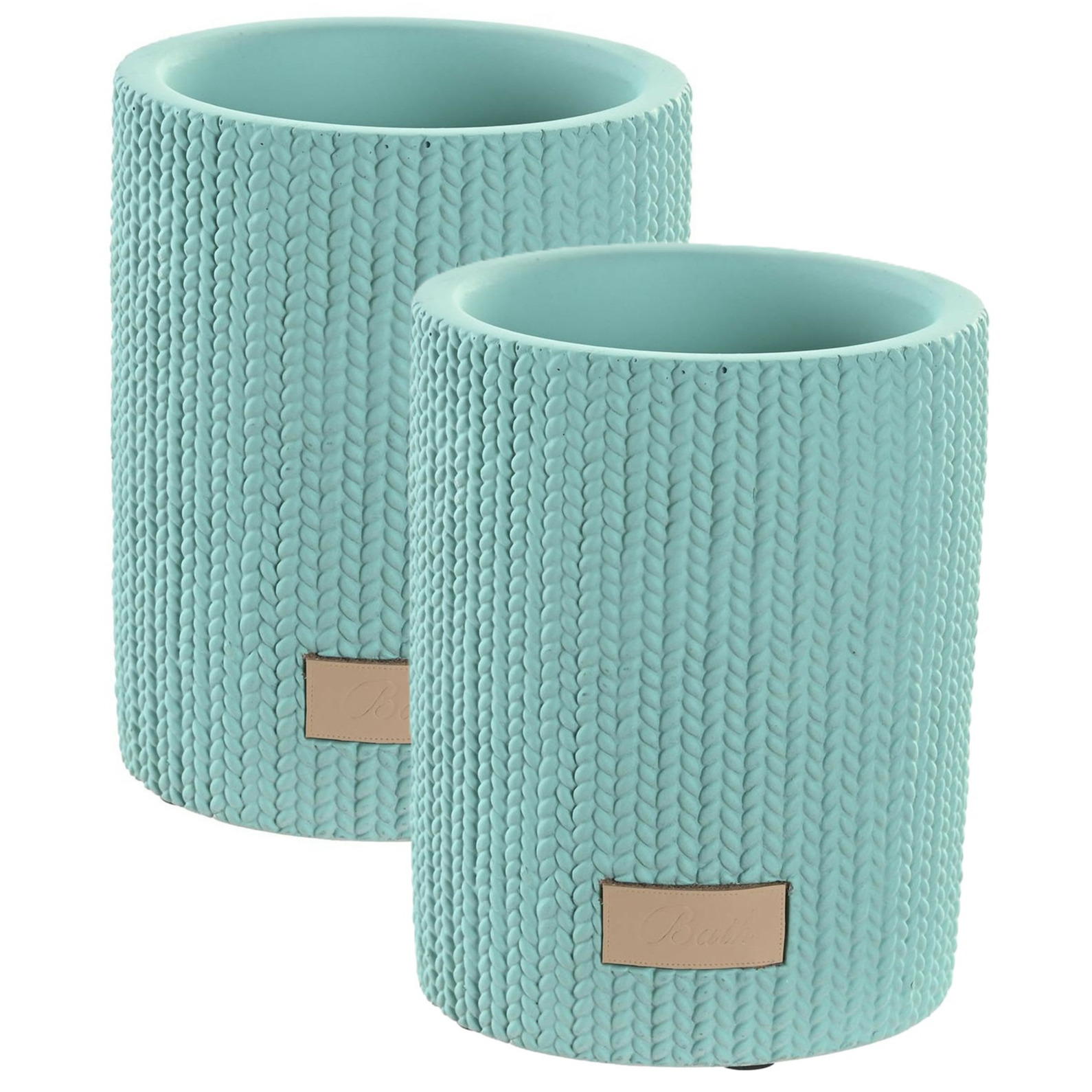 Badkamer tandenborstelhouder / drinkbeker - 2x - keramiek - mintgroen - 8 x 10 cm -
