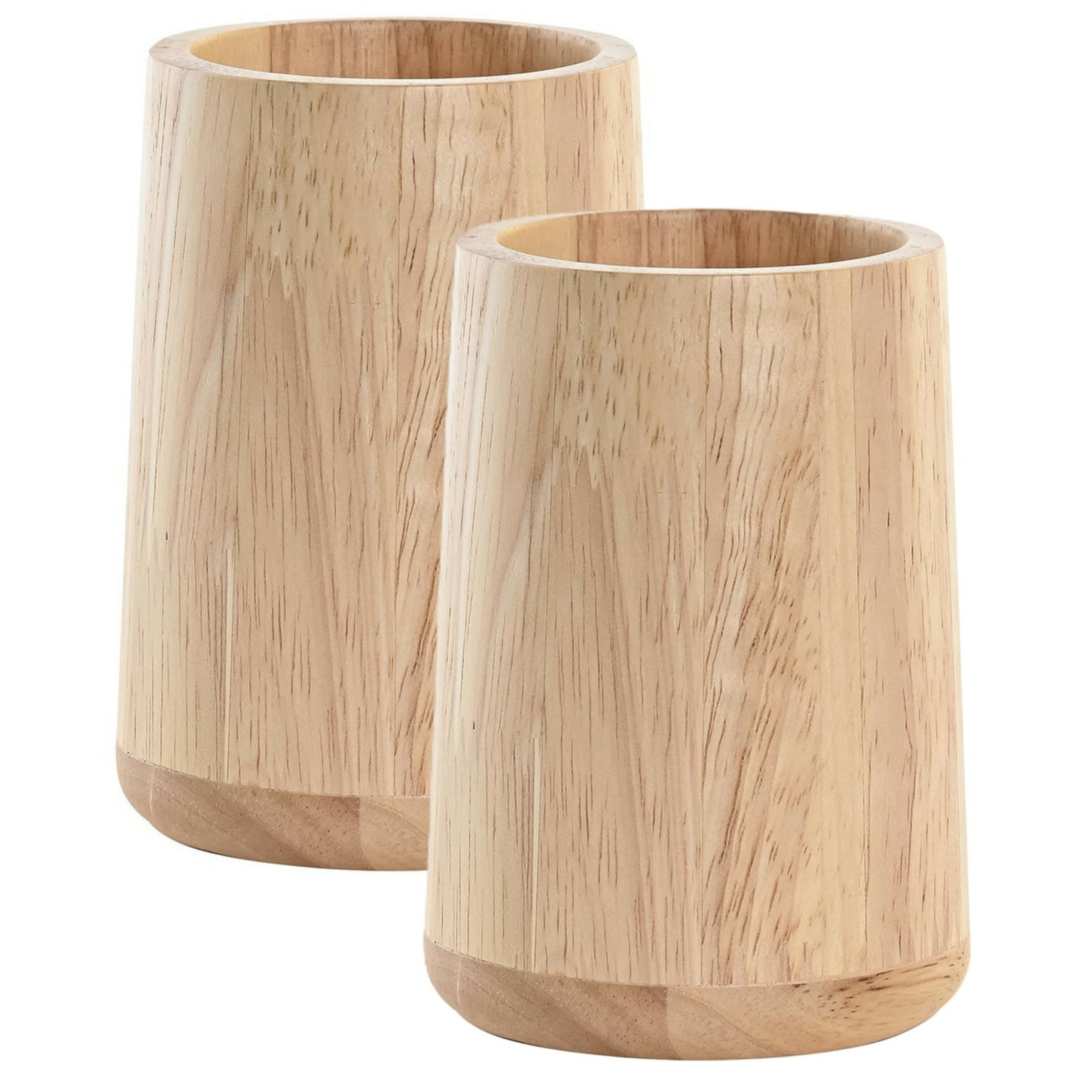 Badkamer tandenborstelhouder / drinkbeker - 2x - hout - beige - 8 x 11 cm -