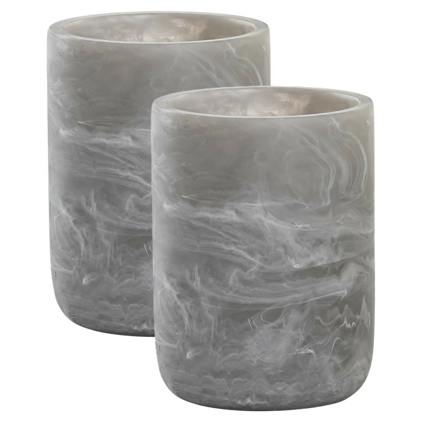 Badkamer tandenborstelhouder / drinkbeker - 2x - polyresin - marmer look grijs - 10 cm -