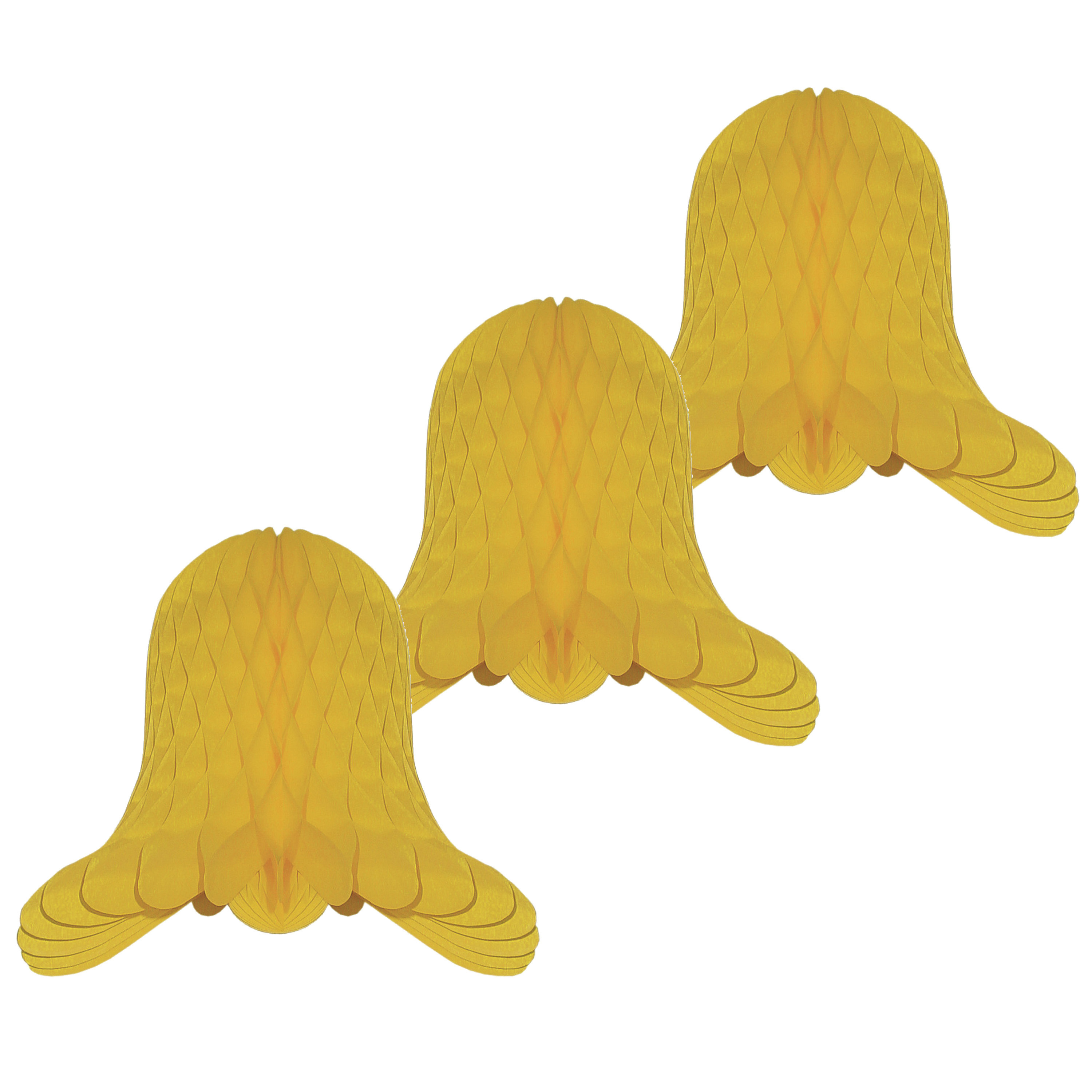 Kerstklokken lampionnen - 3x - goudgeel - 20 x 20 cm - Kerstversiering - Papier -