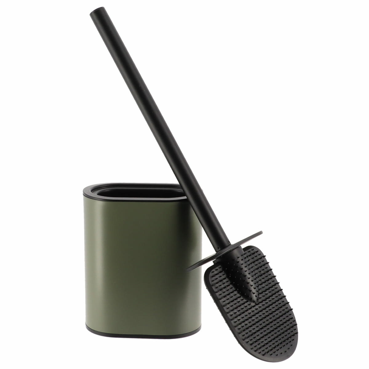 Silicone/rubber hygiëne wc/toiletborstel - plat - olijfgroen - 40 cm - in houder -
