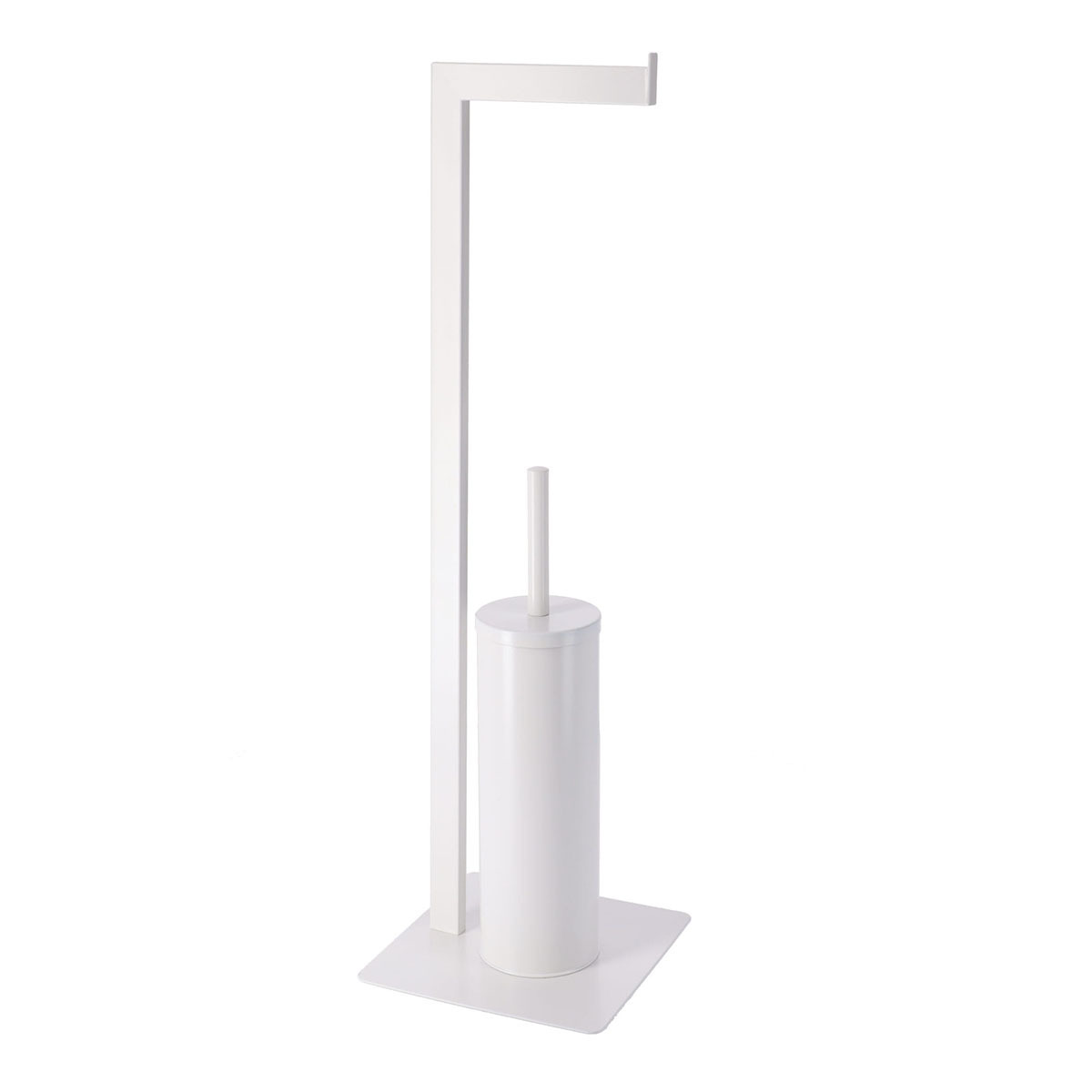 Toiletborstel met toiletrolhouder - vrijstaand - wit - metaal - 69 cm -