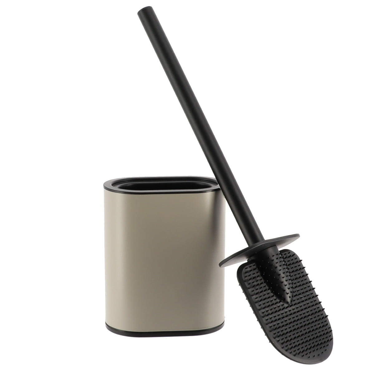 Silicone/rubber hygiëne wc/toiletborstel - plat - taupe - 40 cm - in houder -