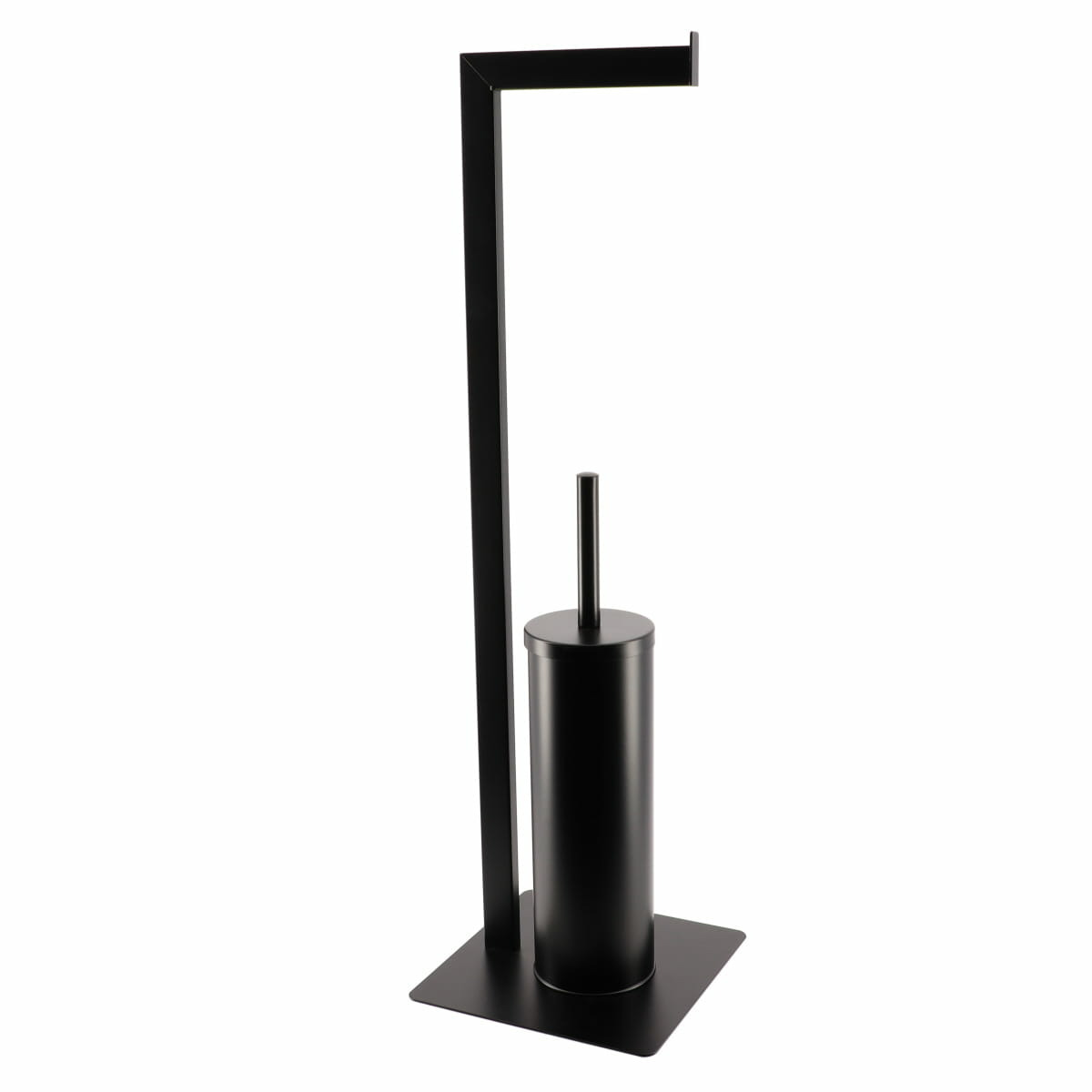 Toiletborstel met toiletrolhouder - vrijstaand - zwart - metaal - 69 cm -