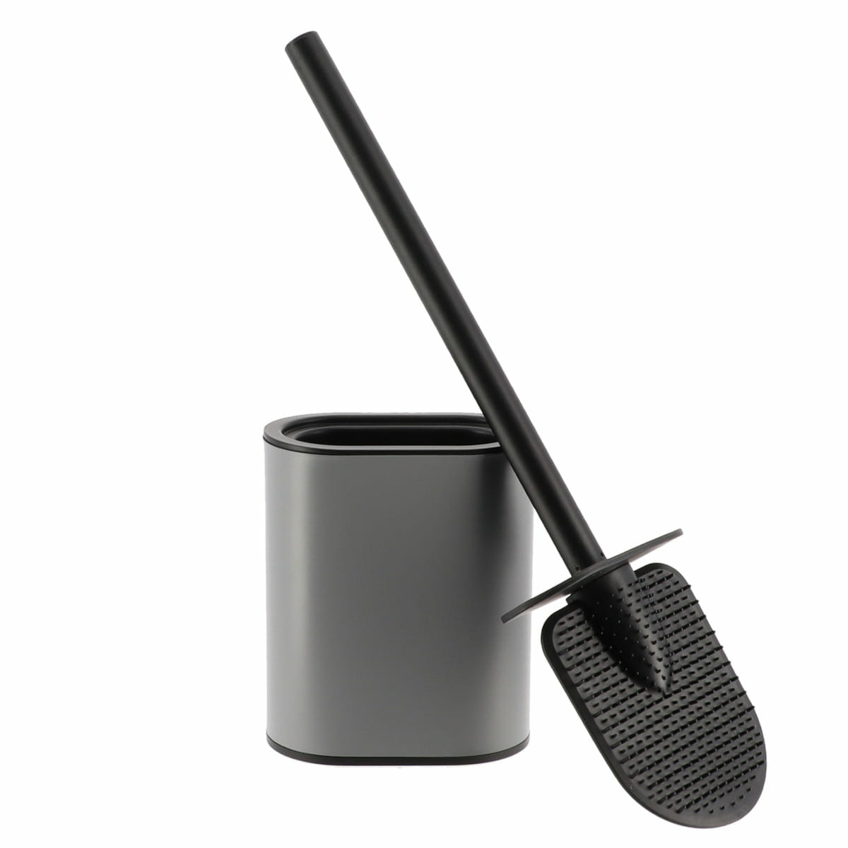 Silicone/rubber hygiëne wc/toiletborstel - plat - lichtgrijs - 40 cm - in houder -