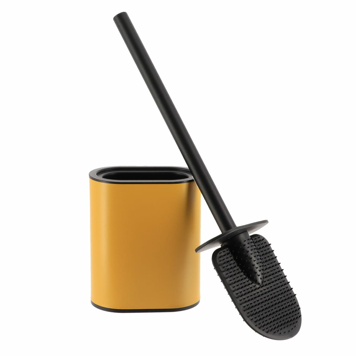 Silicone/rubber hygiëne wc/toiletborstel - plat - okergeel - 40 cm - in houder -