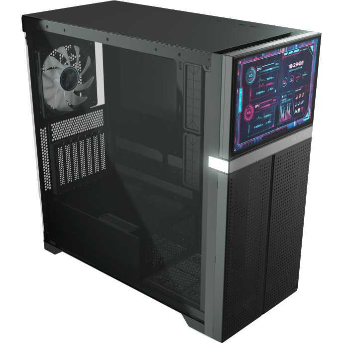 Valkyrie VK02 LCD tower behuizing 2x USB-A | 1x USB-C | RGB | Tempered Glass