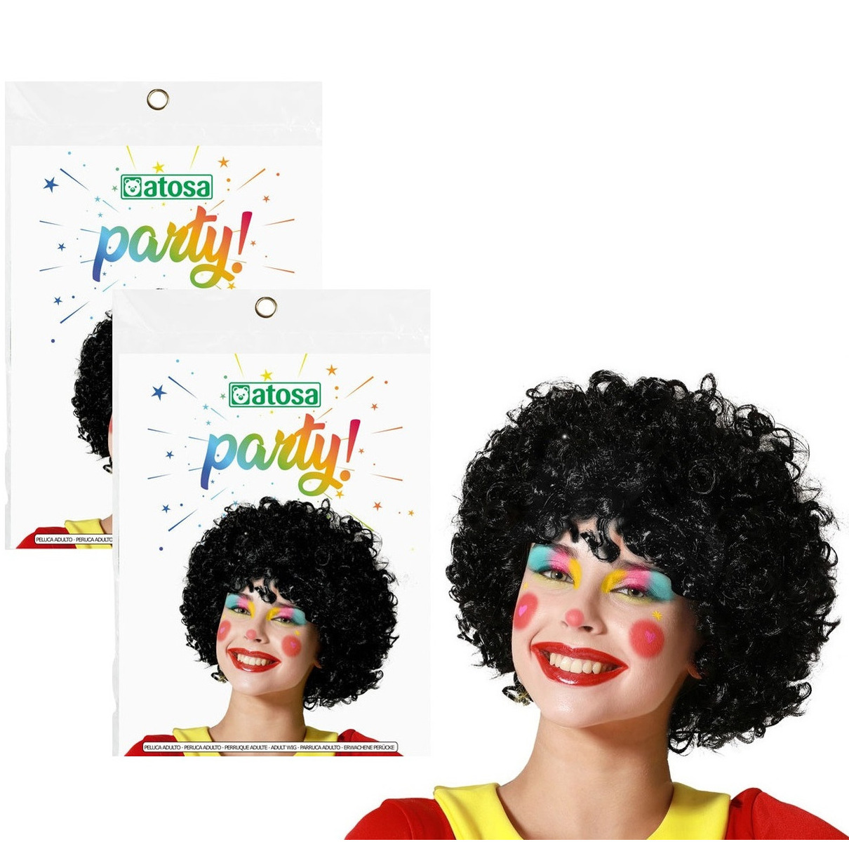 Verkleedpruik voor heren en dames - 2x - zwart - Pietenpruik - kleine krullen -