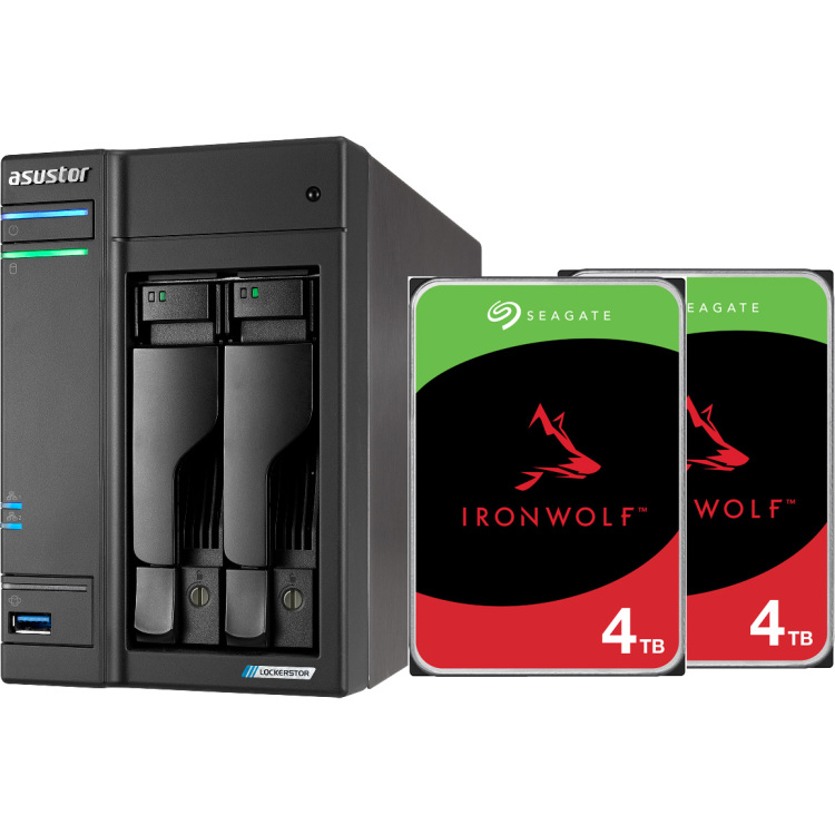 Asustor Lockerstor 2 incl. 2x Seagate IronWolf 4 TB harde schijf nas 2x LAN, HDMI, USB