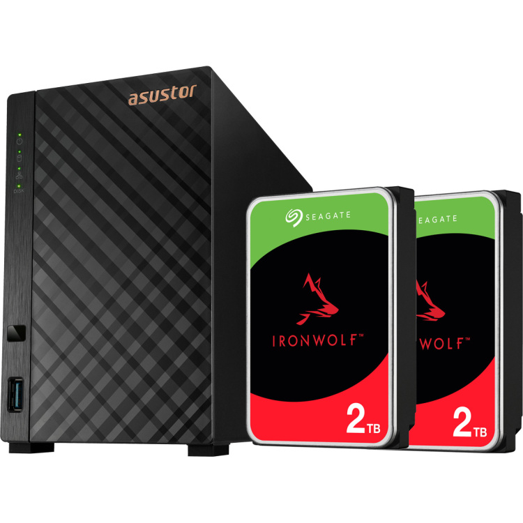 Asustor Drivestor 2 Lite incl. 2x Seagate IronWolf 2 TB harde schijf nas 1x LAN, 2x USB