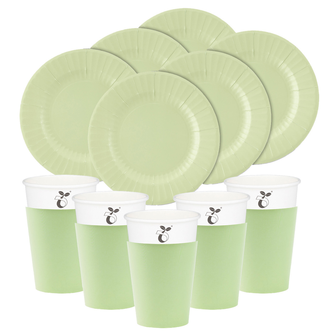 Feest/verjaardag gebaksbordjes/bekertjes set - 32-delig - mintgroen - rond - papier/karton -