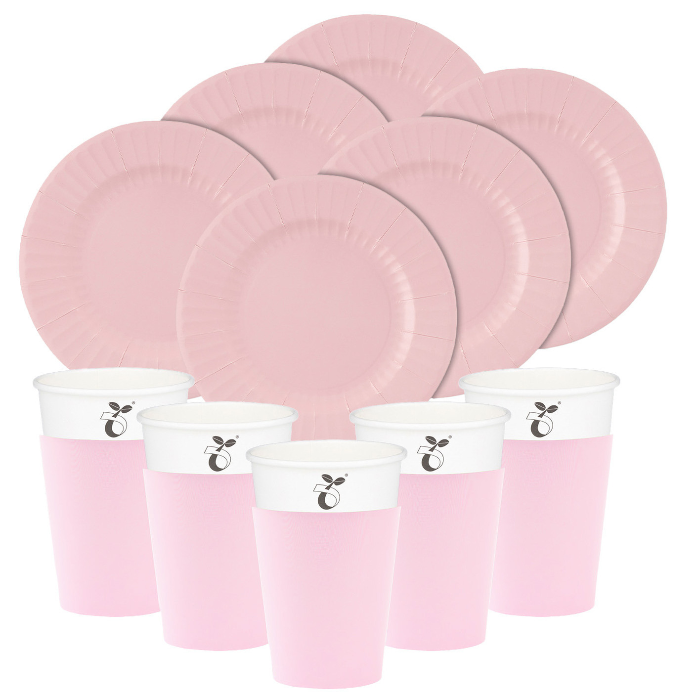 Feest/verjaardag gebaksbordjes/bekertjes set - 32-delig - lichtroze - rond - papier/karton -