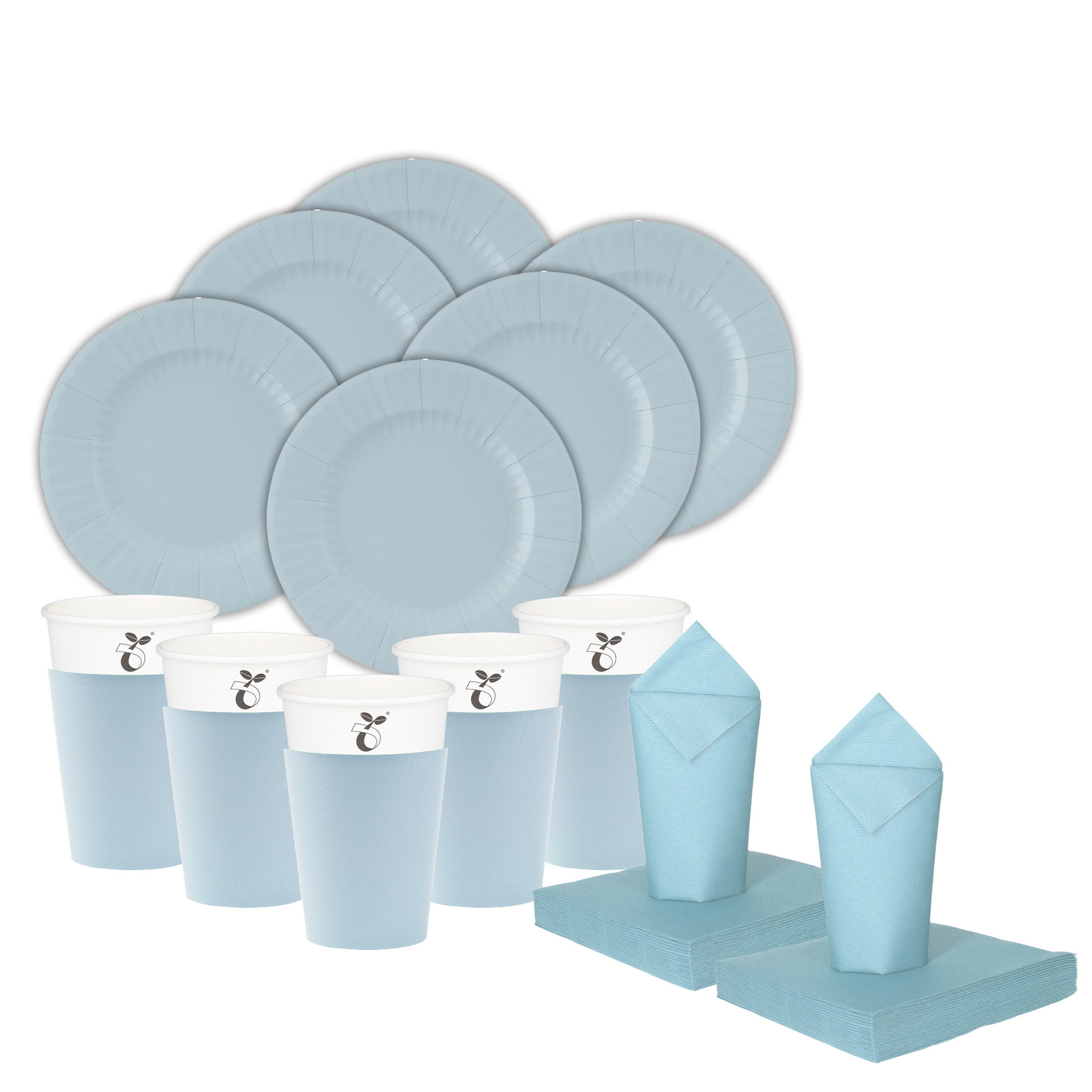 Feest gebaksbordjes/bekertjes/servetten set - 16 personen - lichtblauw - papier/karton -