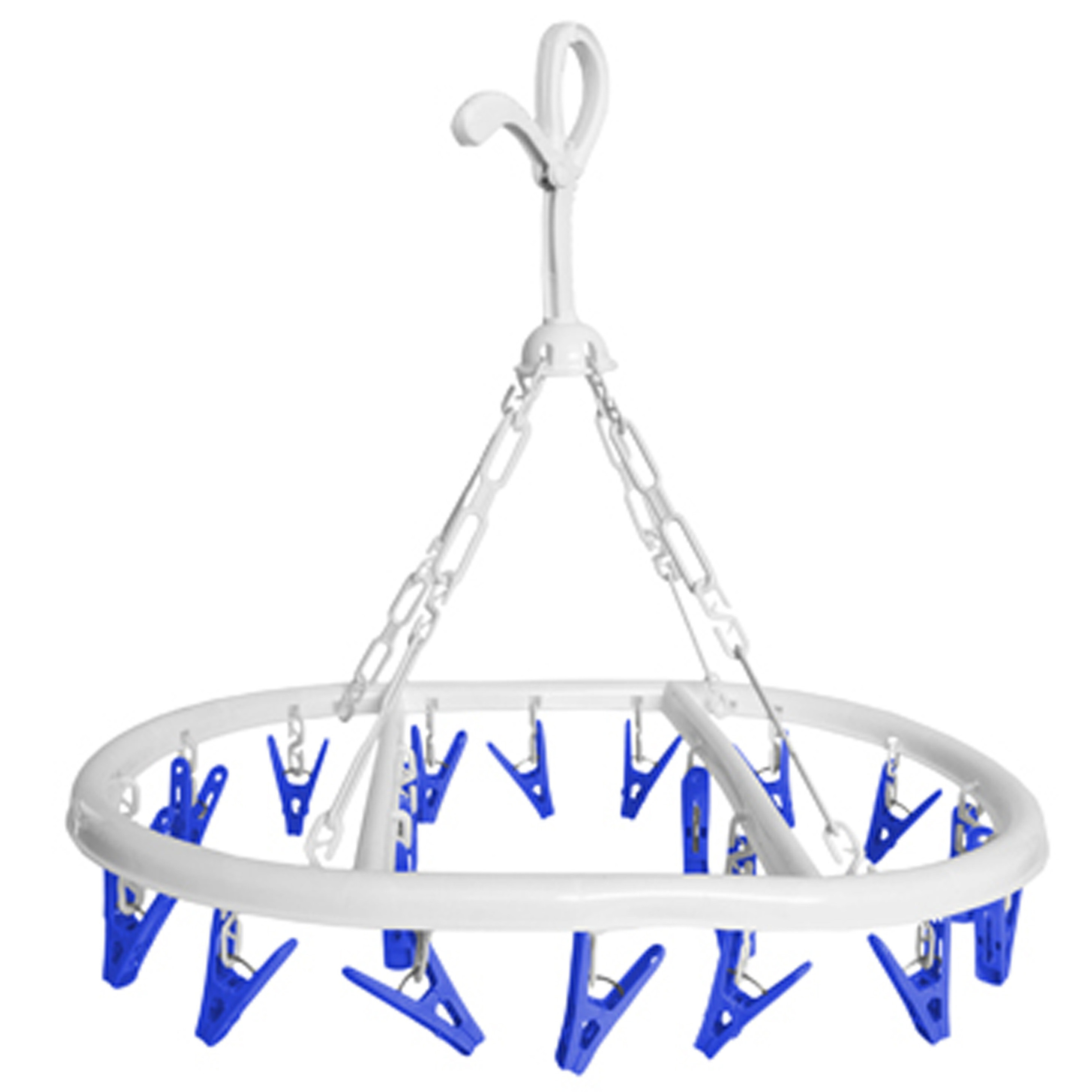 Wasgoed droogcarrousel/droogmolen - 20 clips/knijpers - wit/blauw - kunststof - 29 x 42 cm -