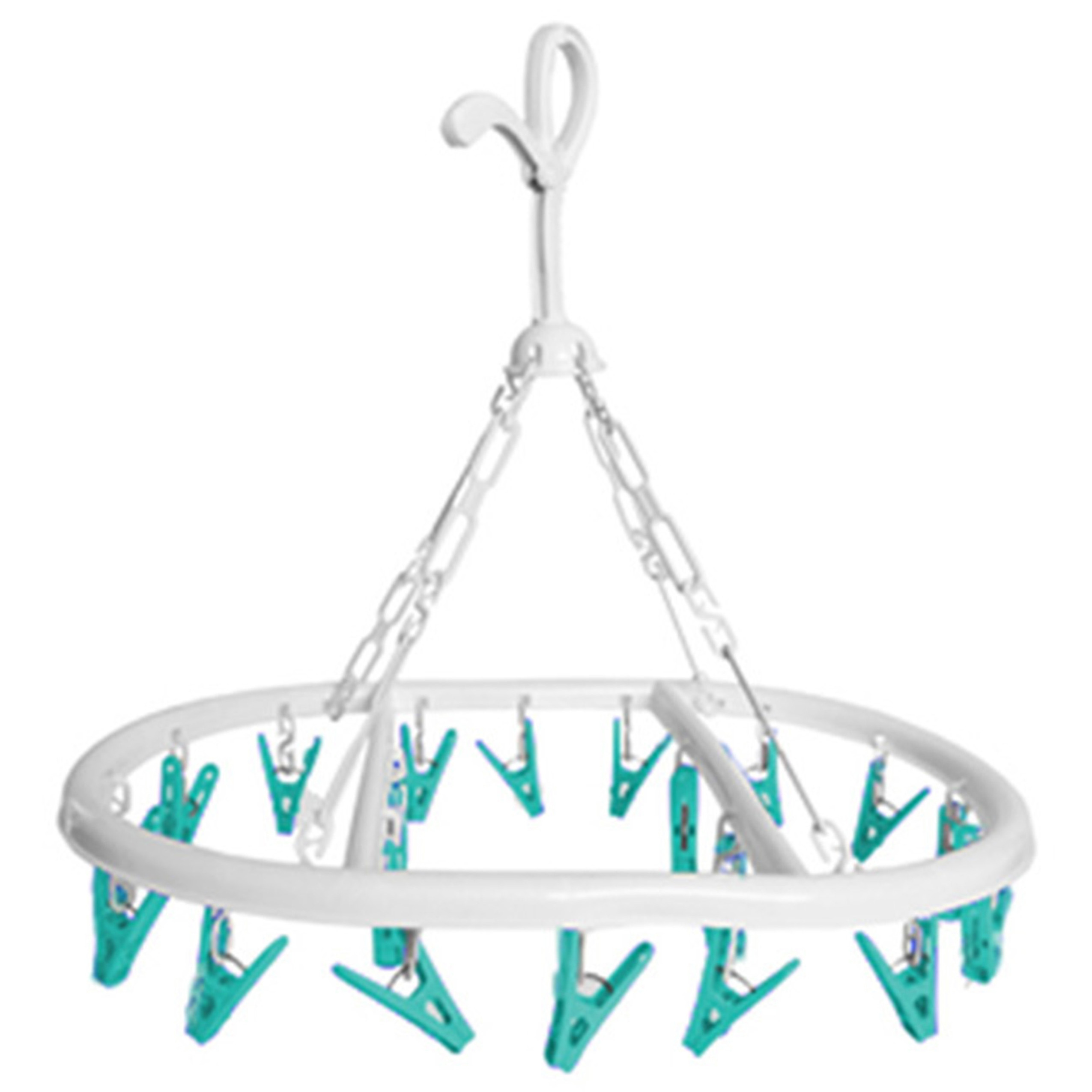 Wasgoed droogcarrousel/droogmolen - 20 clips/knijpers - wit/groen - kunststof - 29 x 42 cm -