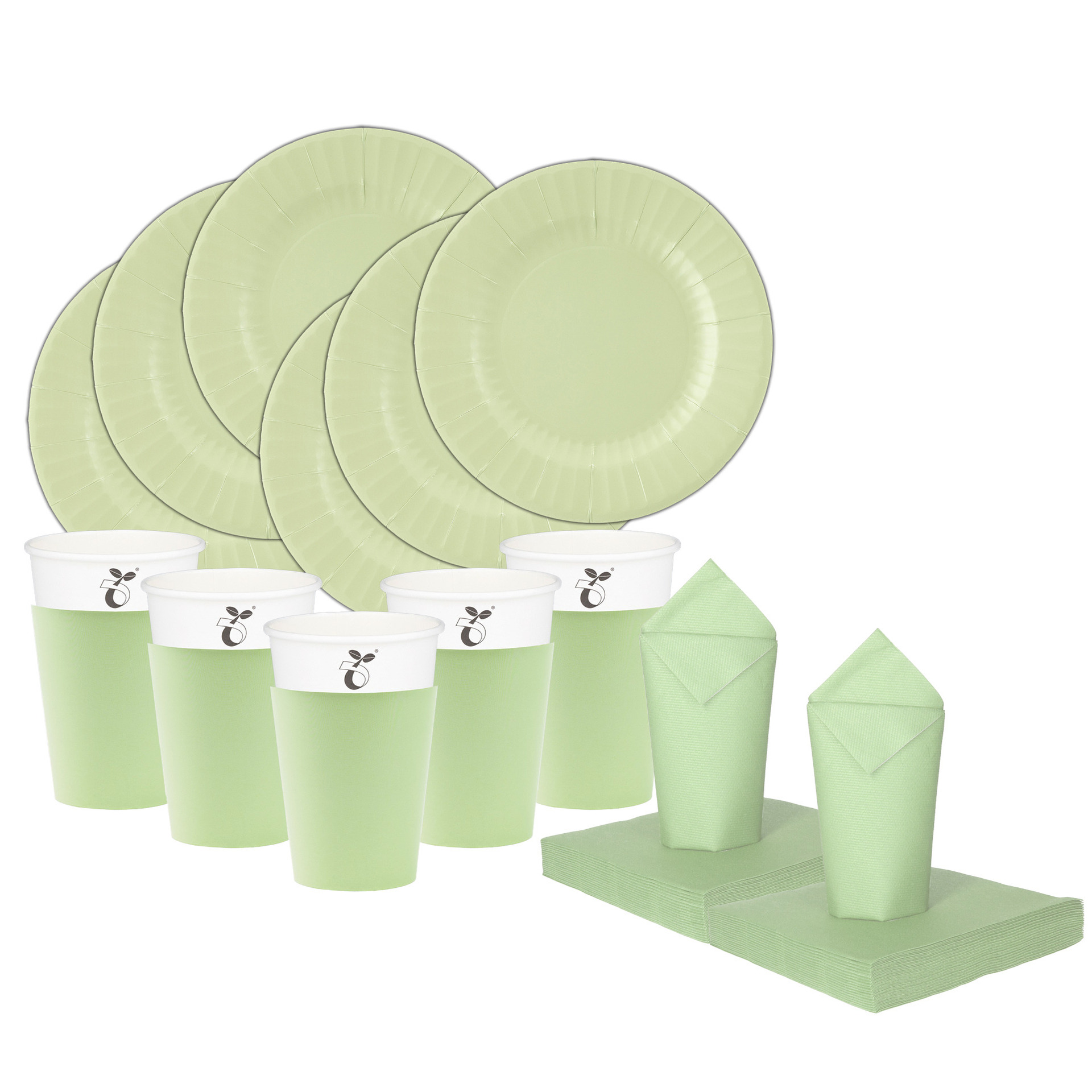 Feest gebaksbordjes/bekertjes/servetten set - 16 personen - mintgroen - papier/karton -