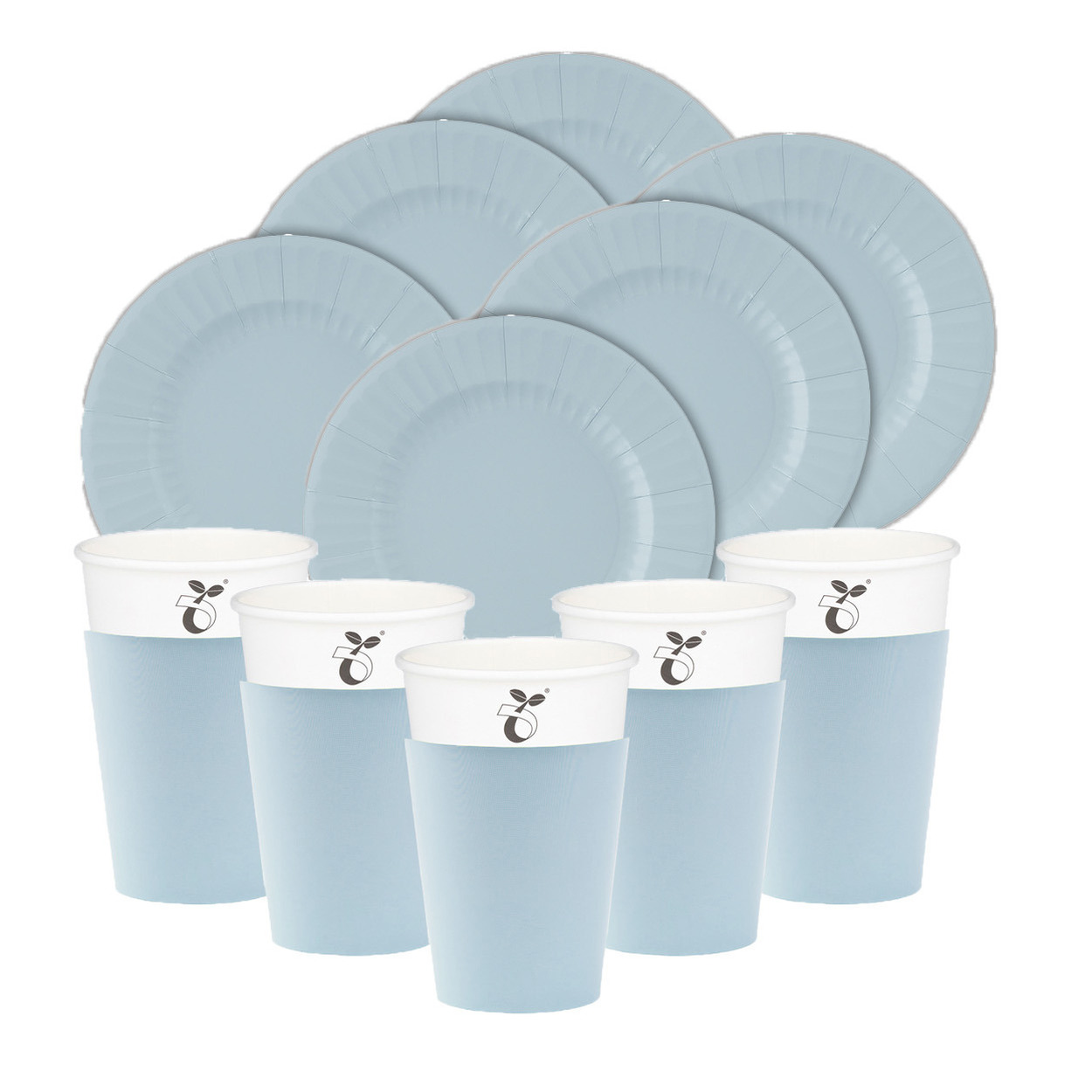 Feest/verjaardag gebaksbordjes/bekertjes set - 32-delig - lichtblauw - rond - papier/karton -
