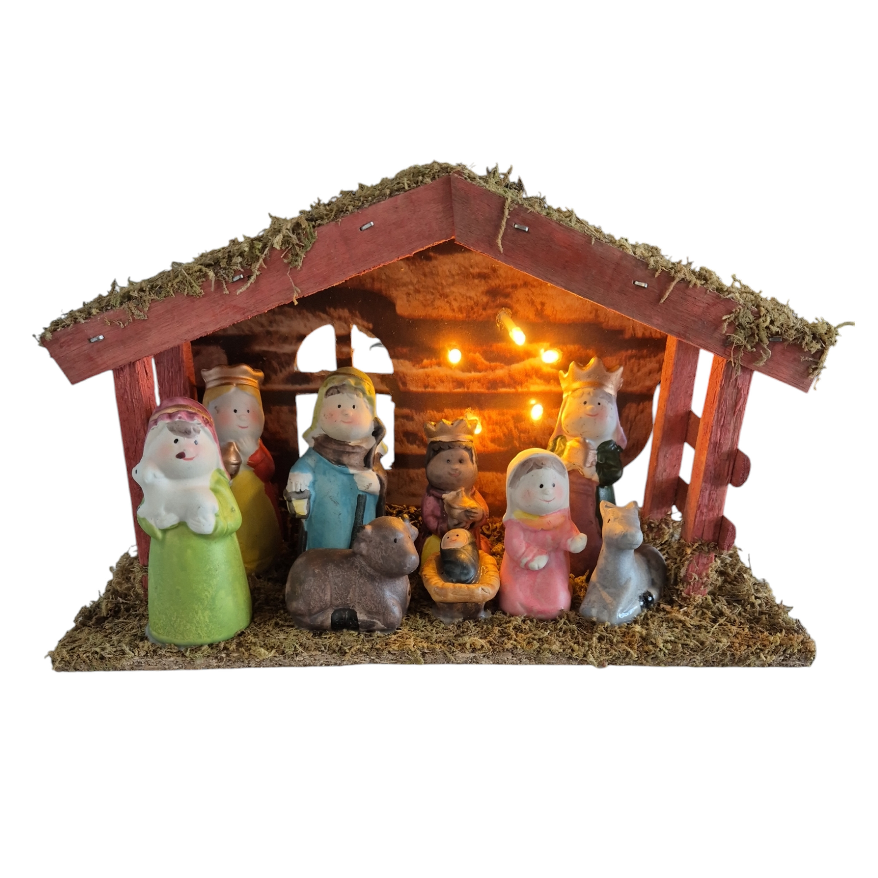 Kerststal voor kinderen - met beeldjes en led verlichting - 28 x 10 x 17 cm - kinder/kinderkamer ker -