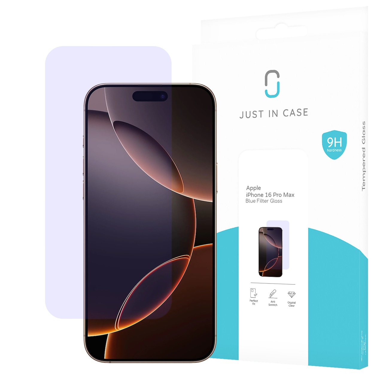 Just in Case Blue Filter Tempered Glass voor Apple iPhone 16 Pro Max Smartphone screenprotector