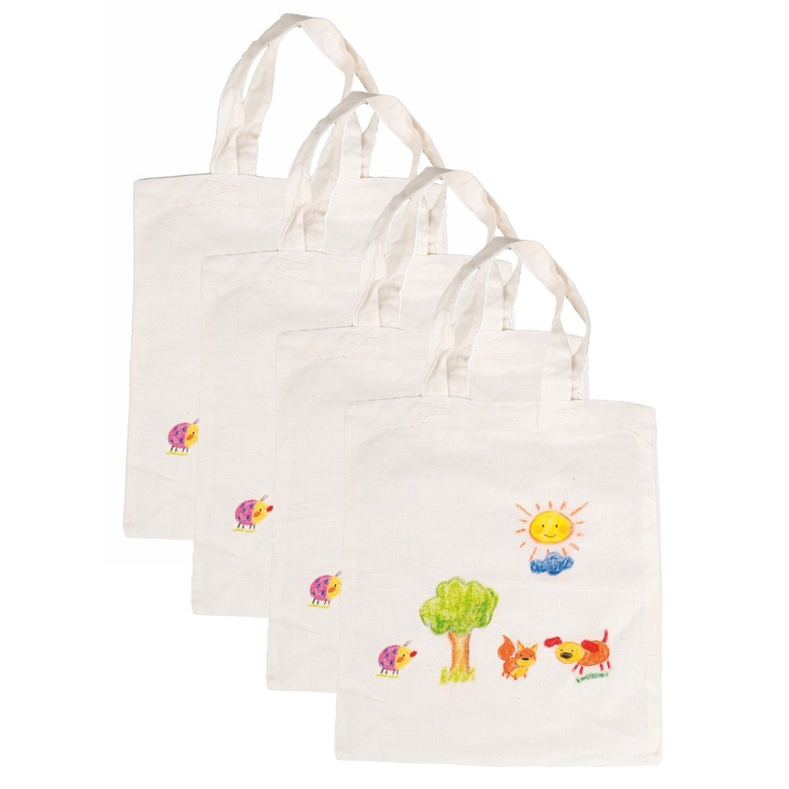 Inkleurbaar tasje blanco DIY - 4x - 38 x 42 cm - fairtrade katoen -