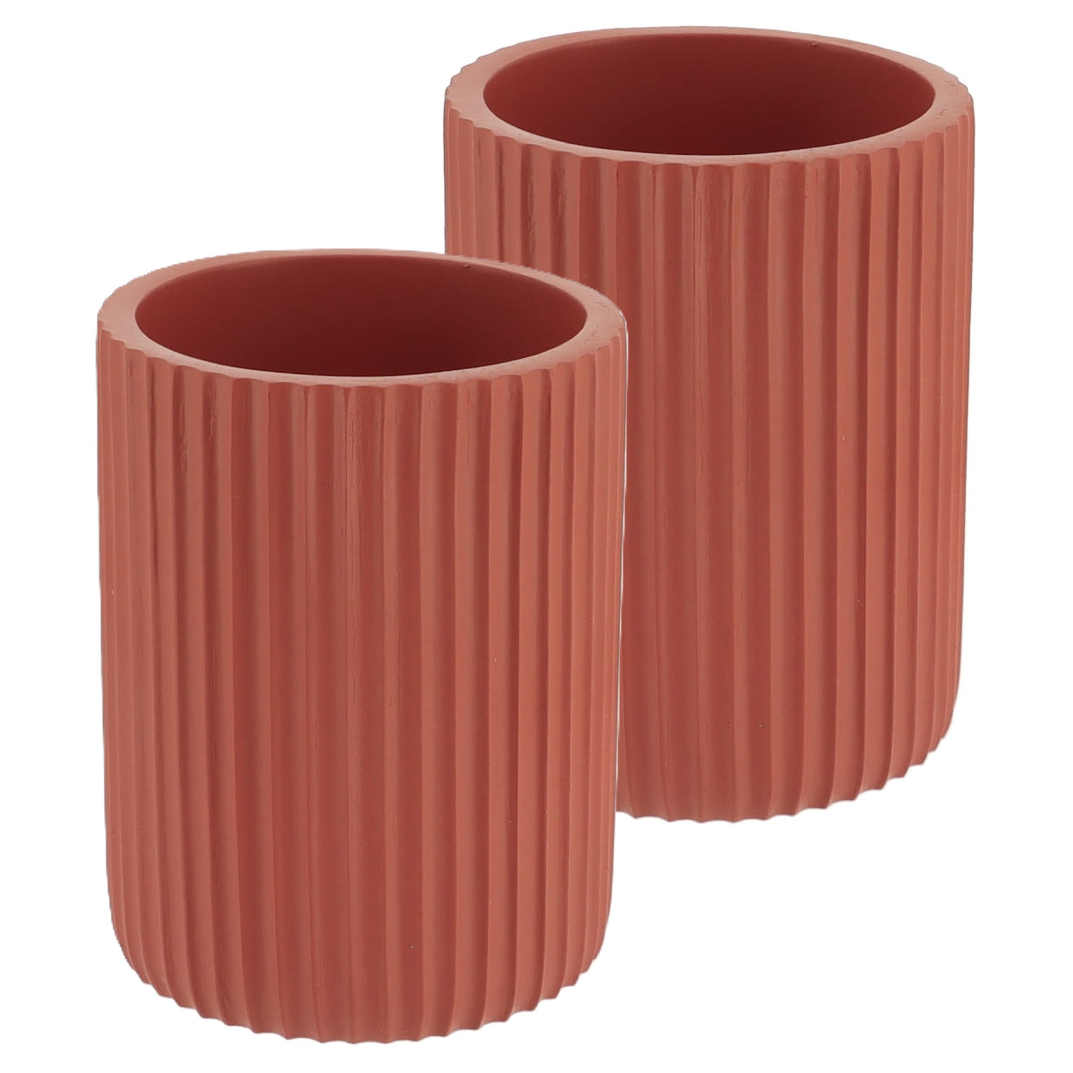 Tendance Tandenborstelbeker 101 series - 2x - terracotta - geribbeld - PS - 7 x 9,5 cm -