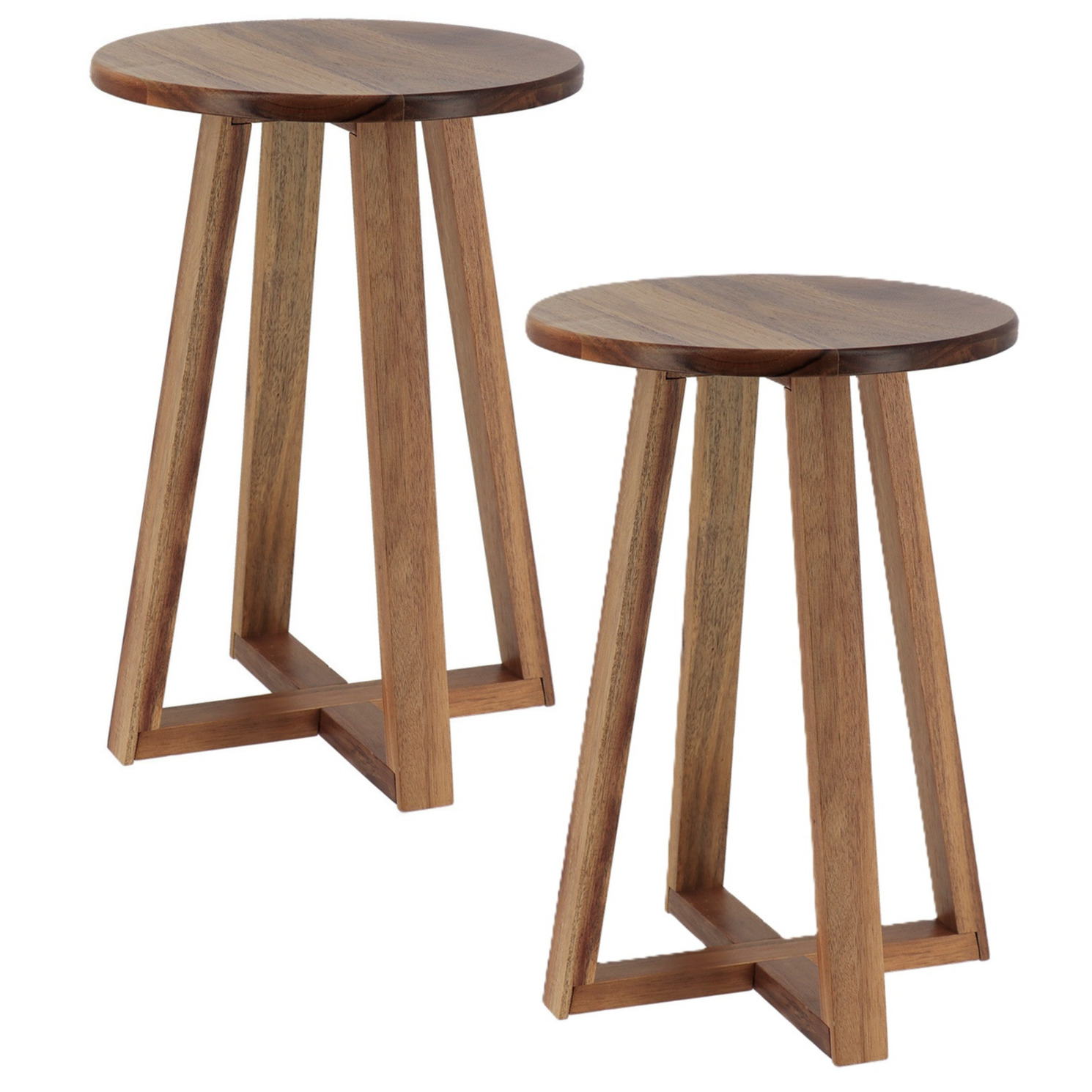 Bijzet krukje model Oslo - 2x - donkerbruin - acacia hout - D30 x H43 cm - bijzettafeltje -