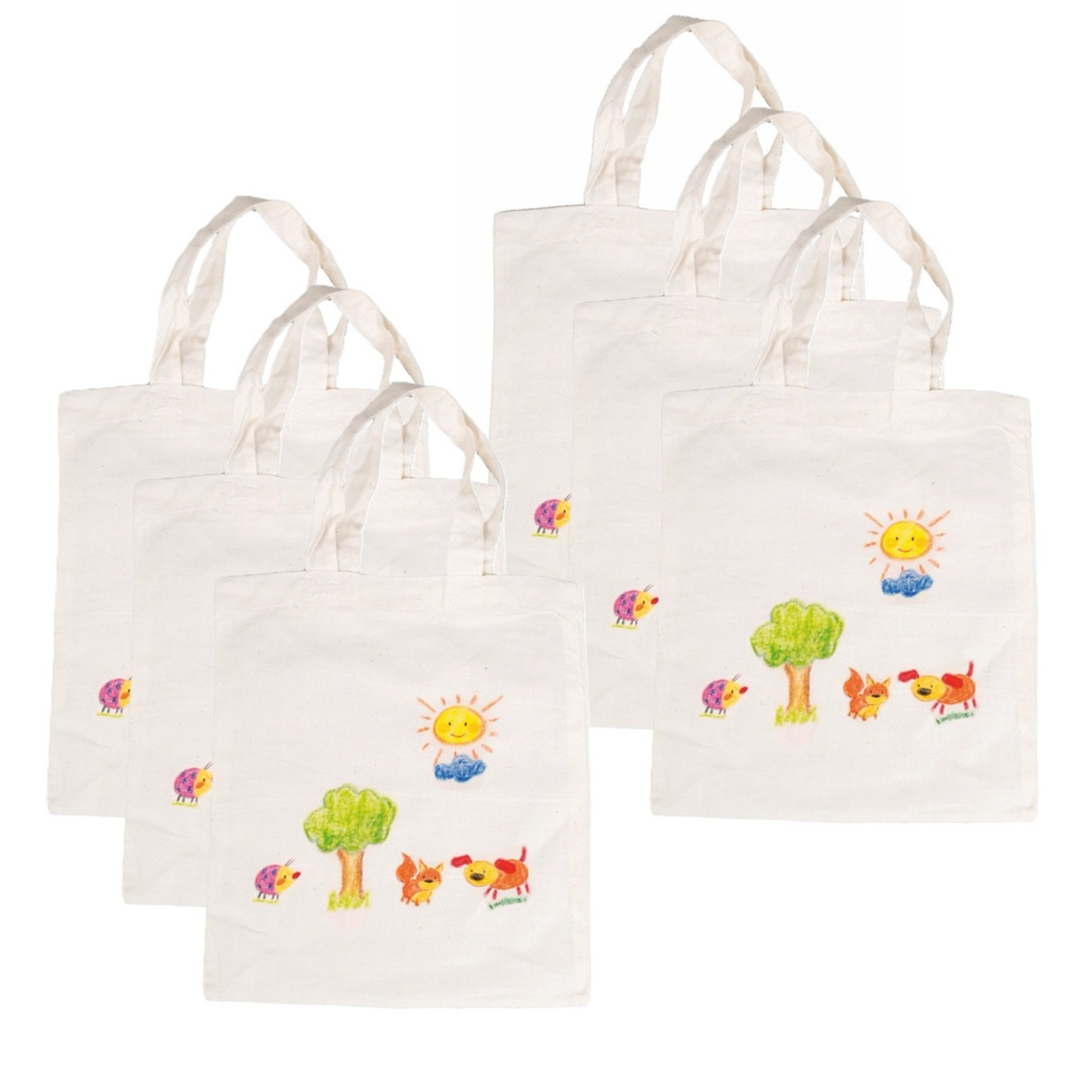 Inkleurbaar tasje blanco DIY - 6x - 38 x 42 cm - fairtrade katoen -