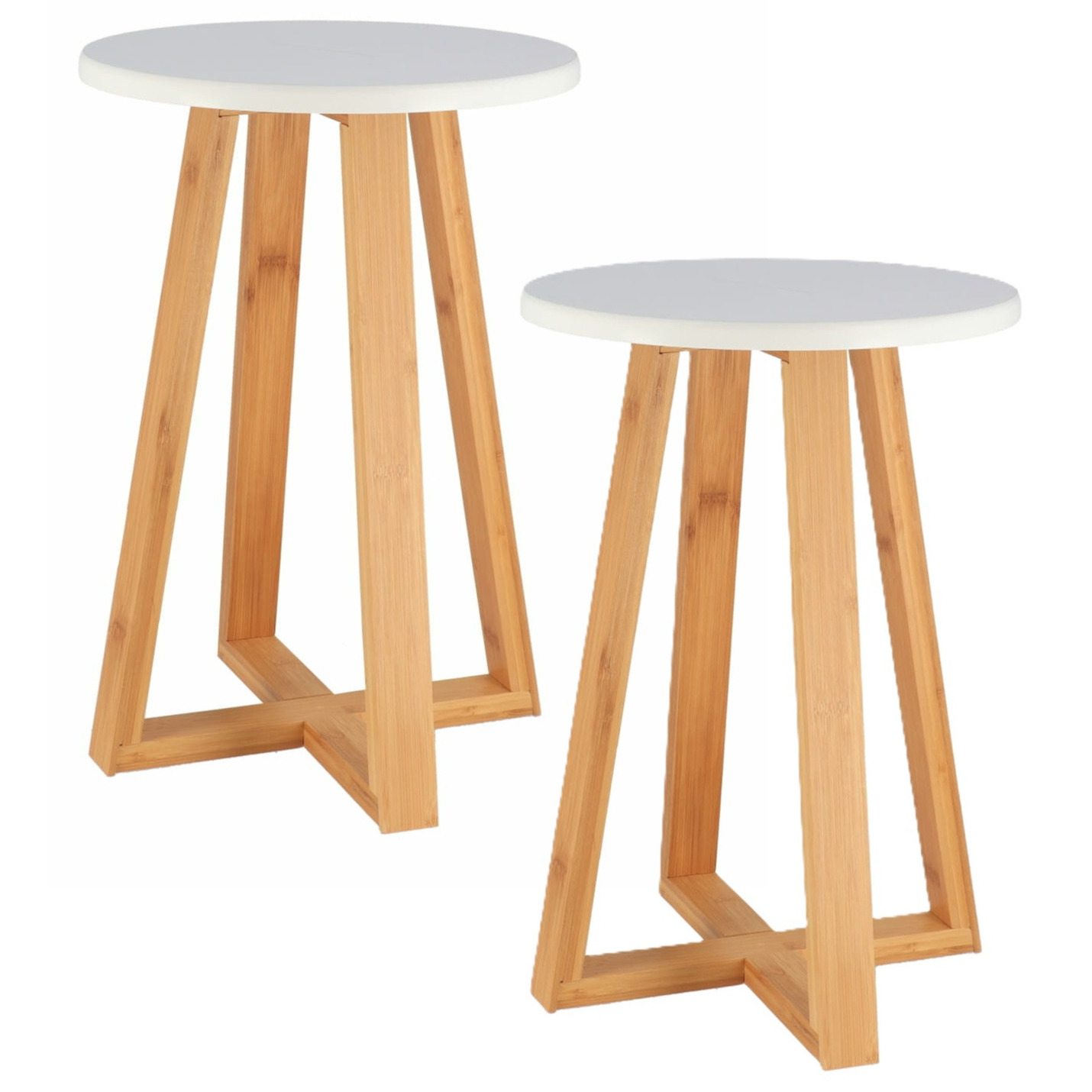 Bijzet krukje model Oslo - 2x - wit - bamboe hout - D30 x H43 cm - bijzettafeltje -