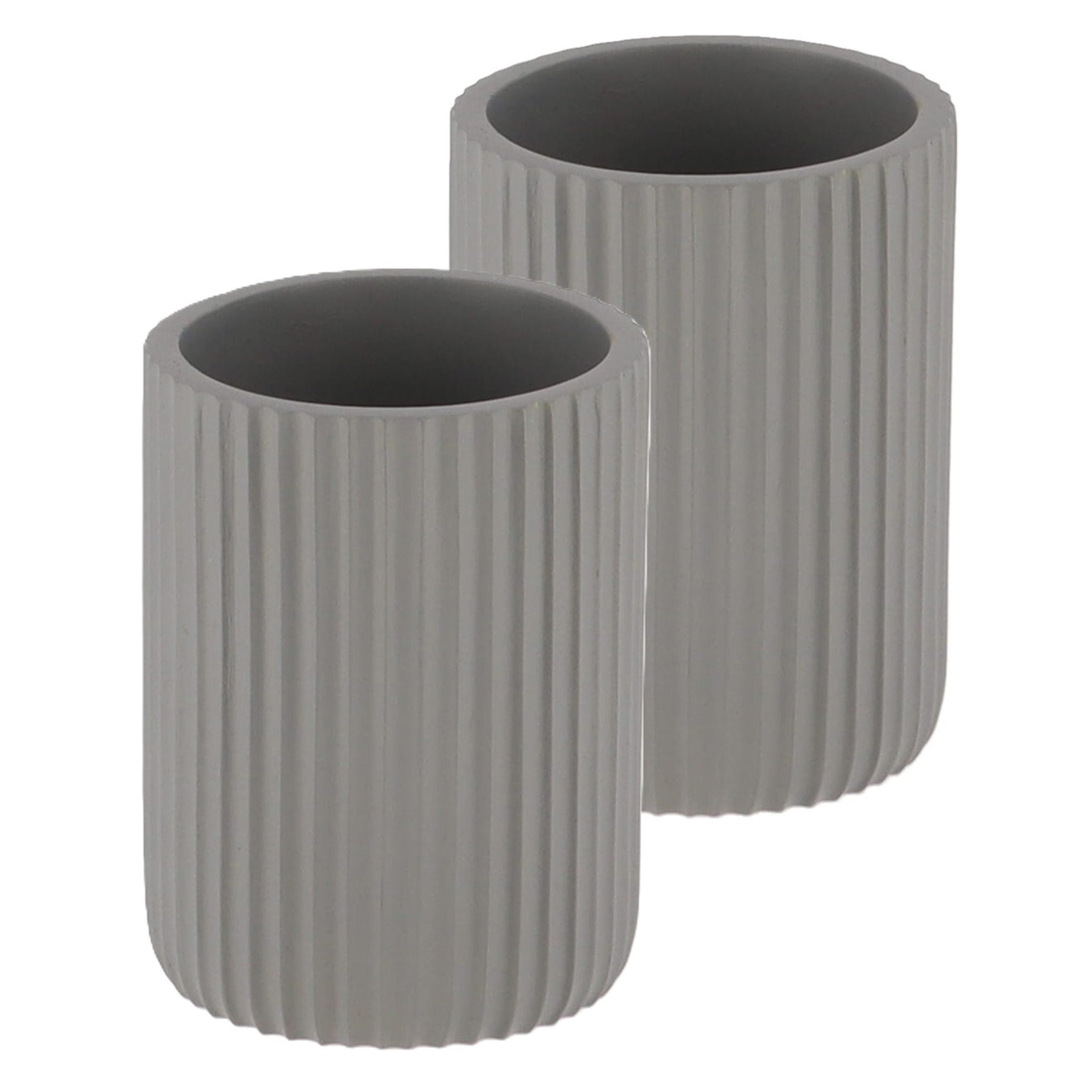 Tendance Tandenborstelbeker 101 series - grijs - geribbeld - PS - 2x - badkamer -