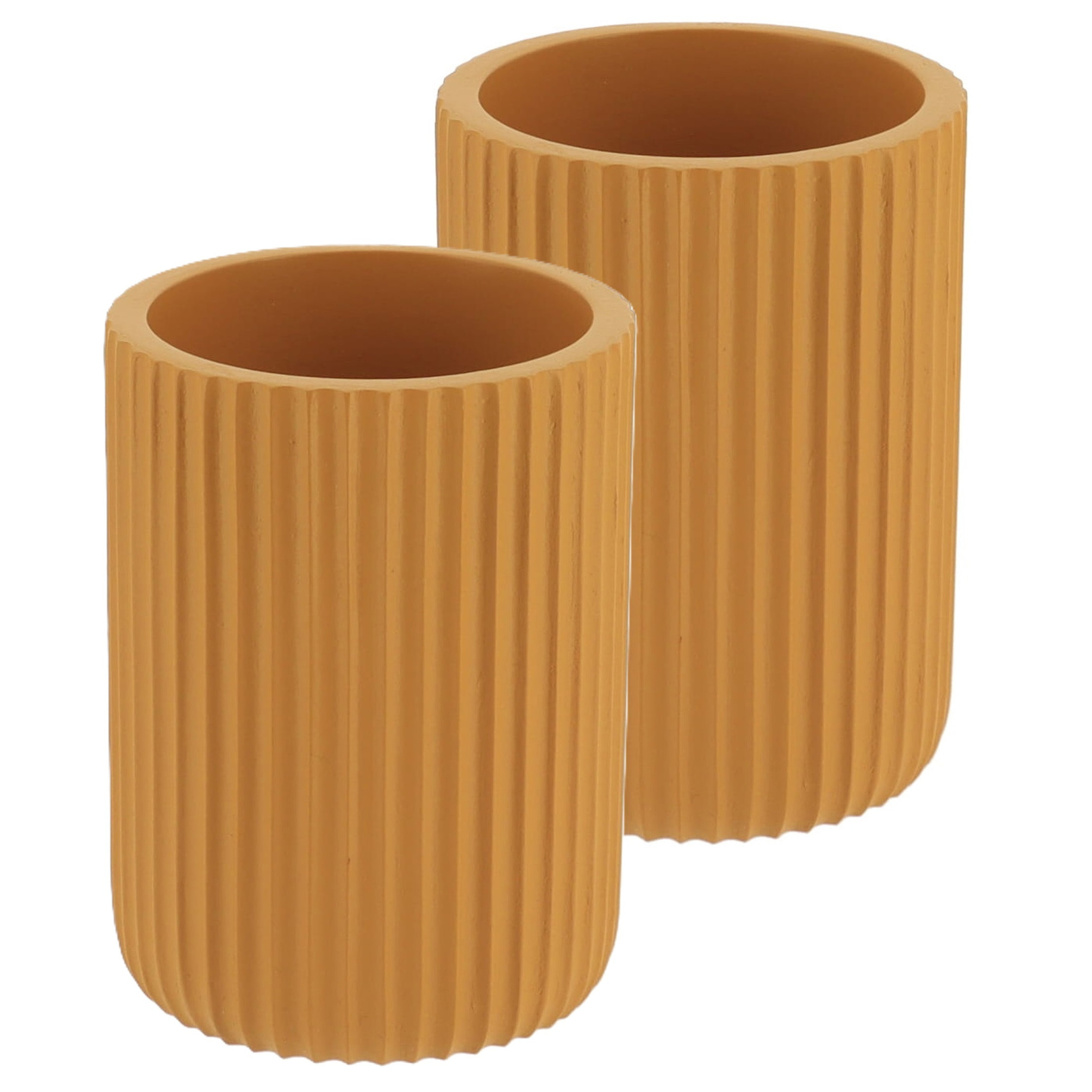Tendance Tandenborstelbeker 101 series - mosterdgeel - geribbeld - PS - 2x - badkamer -