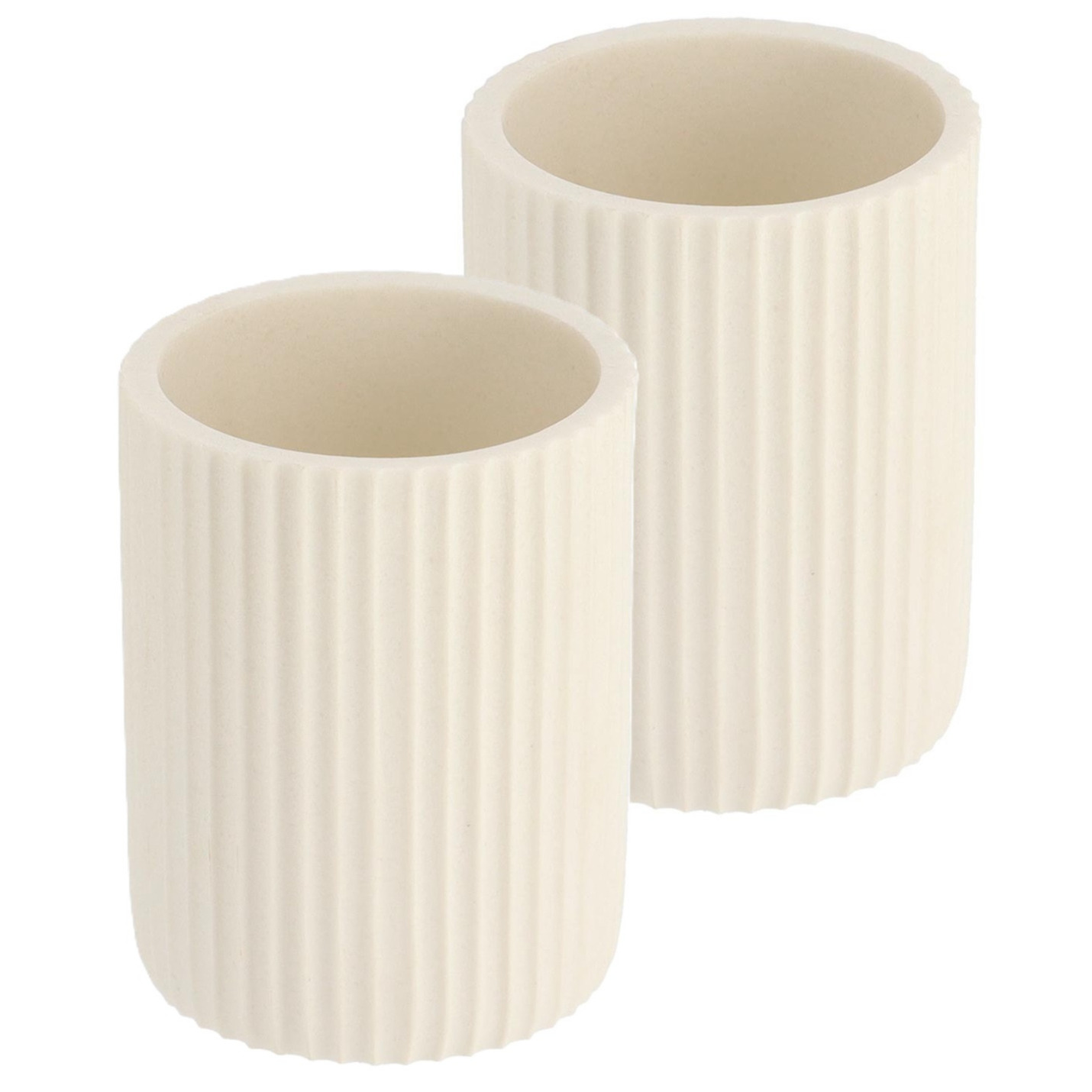 Tendance Tandenborstelbeker 101 series - 2x - wit - geribbeld - PS - 7 x 9,5 cm -