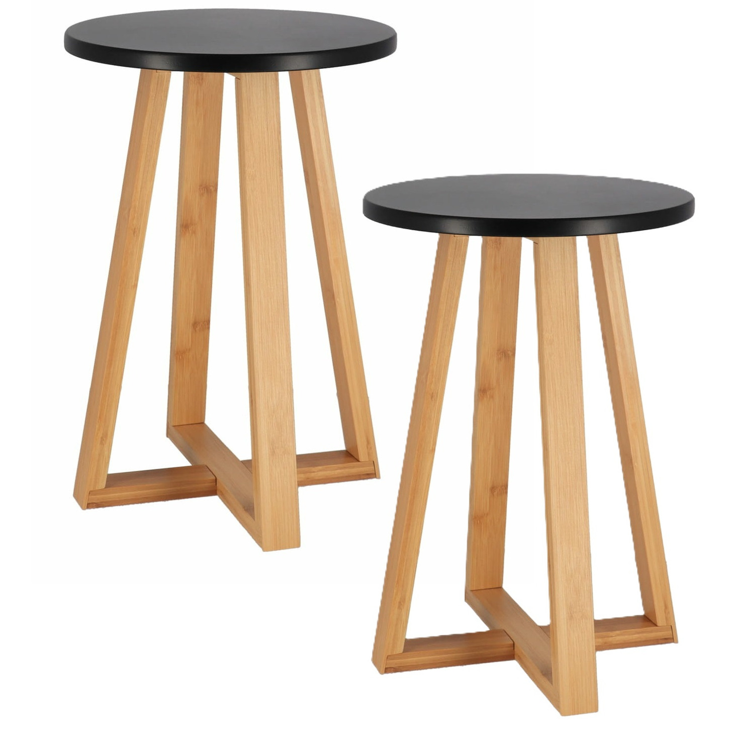 Bijzet krukje model Oslo - 2x - zwart - bamboe hout - D30 x H43 cm - bijzettafeltje -