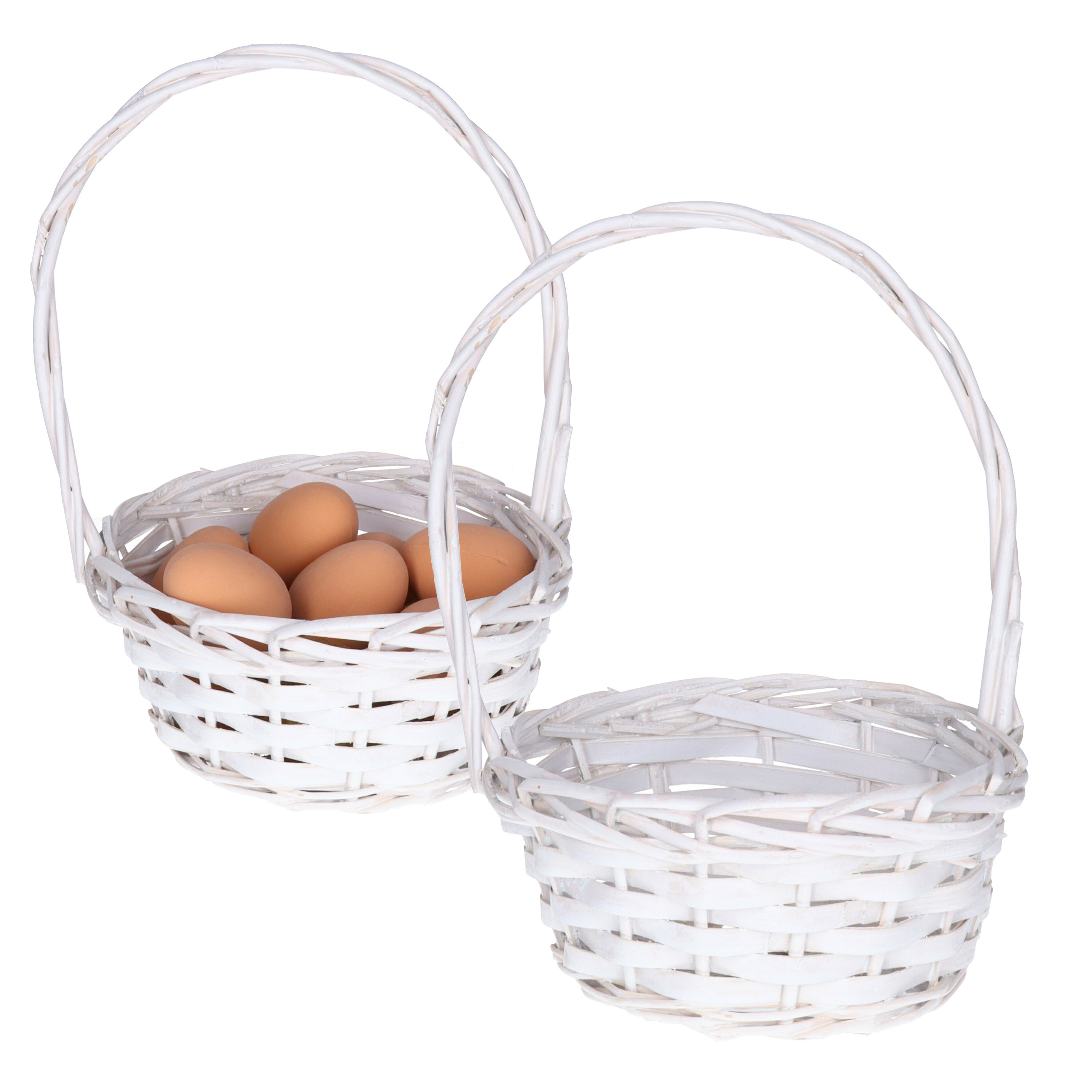 Paasmandje riet - 2x - Rieten mandje met hengsel - wit - D19 x H28 cm - paaseieren zoeken -