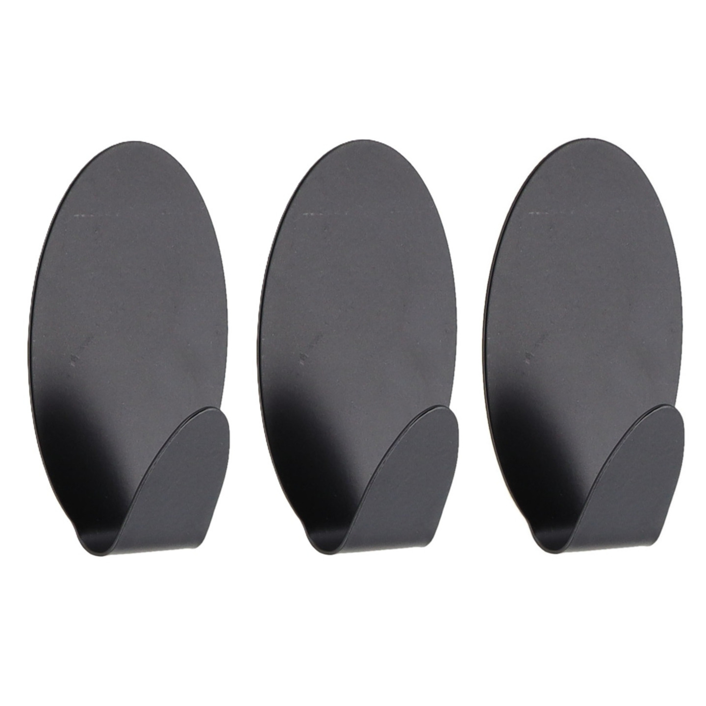 Plakhaakje ovaal - 4 x 3,5 x 7 cm - Zelfklevende ophang haakjes - 3x stuks - RVS - zwart -
