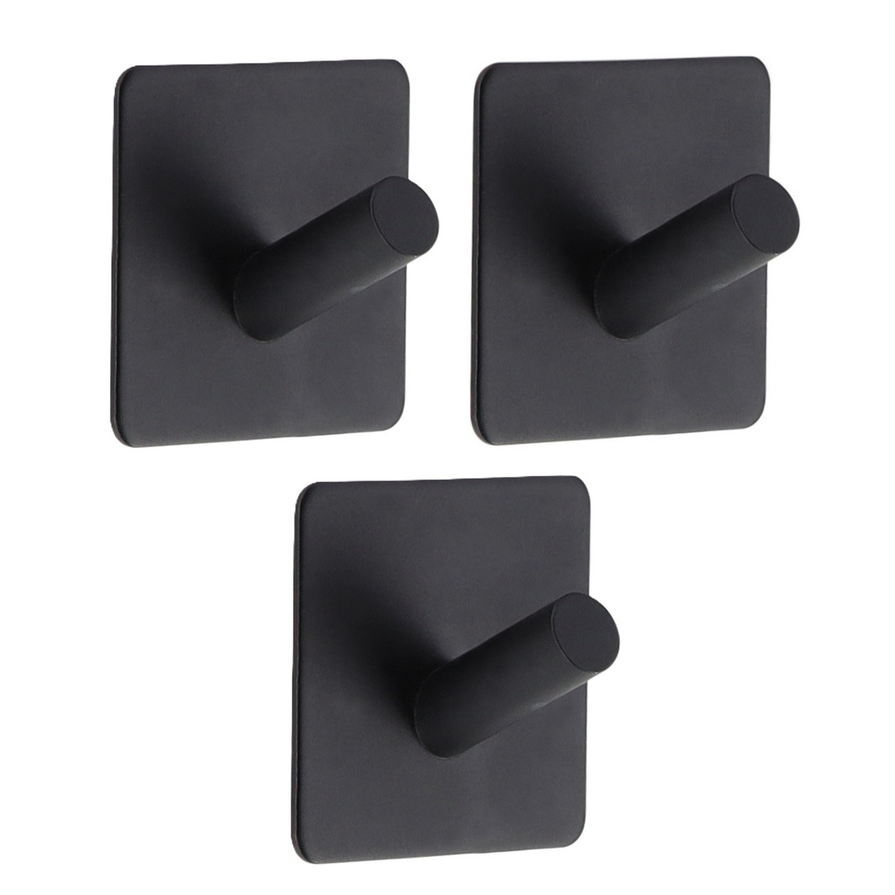 Plakhaakje vierkant - 5 x 3 x 5 cm - zwart - Zelfklevende ophang haakjes - 3x stuks - Metaal -