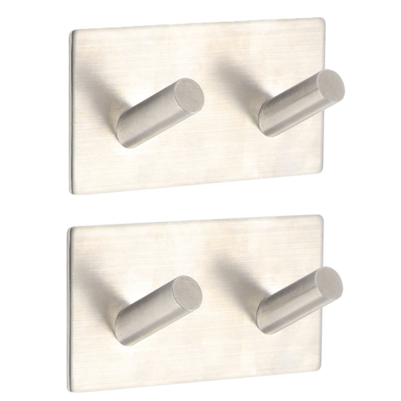 Handdoek haakjes vierkant - 2x - 9 x 3 x 5 cm - zilver - Zelfklevende ophang haakjes - Metaal -