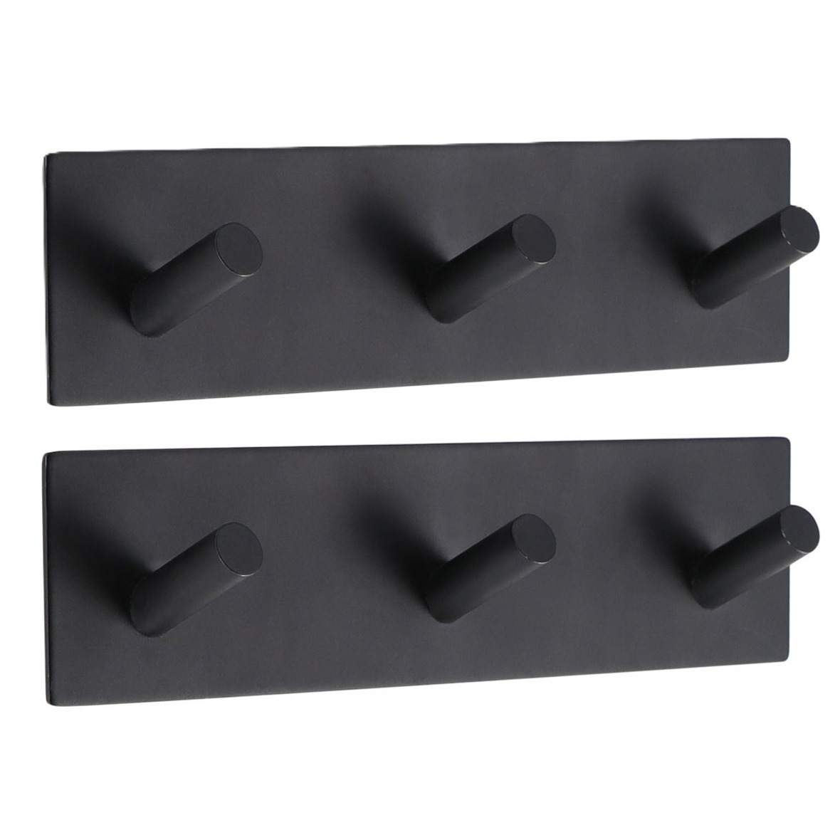 Handdoek haakjes vierkant - 2x - 18 x 3 x 5 cm - zwart - Zelfklevende ophang haakjes - Metaal -