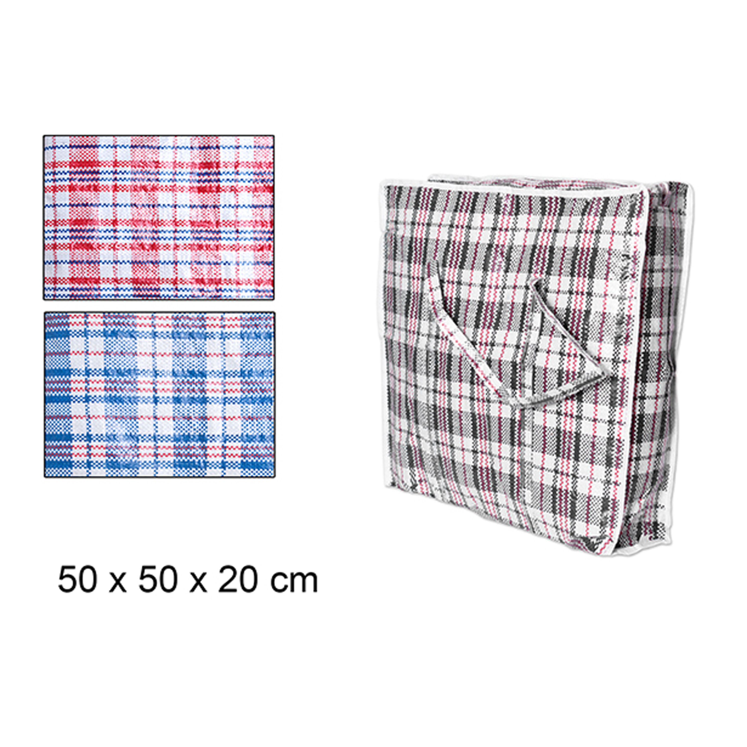 Grote opberg tas voor dekens/kussens/speelgoed - 2x - met rits - gestreept rood - 50 x 50 x 18 cm -