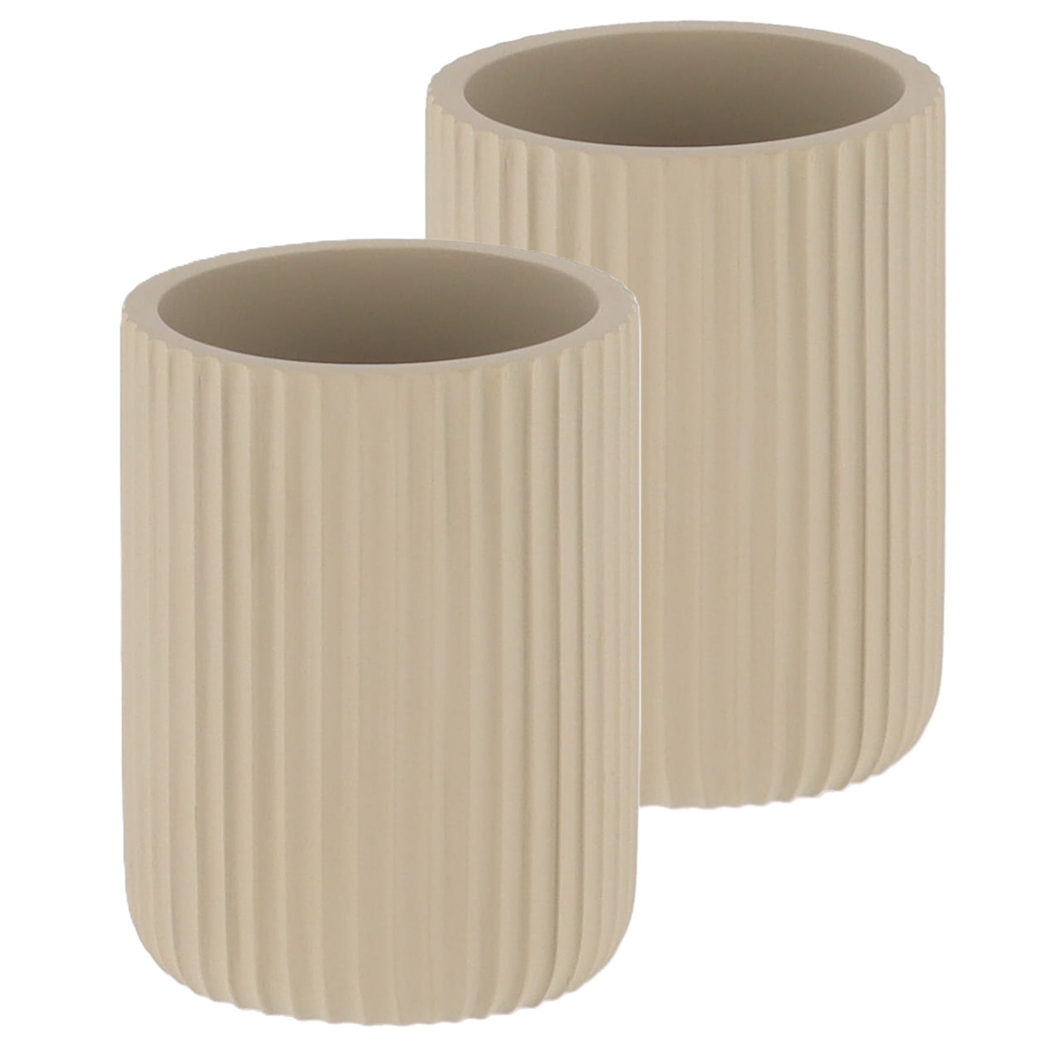 Tendance Tandenborstelbeker 101 series - 2x - taupe - geribbeld - PS - 7 x 9,5 cm -