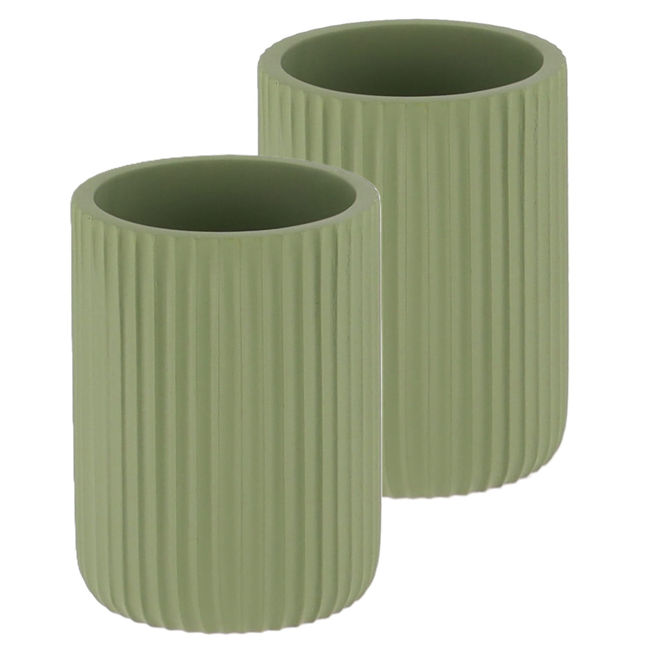 Tendance Tandenborstelbeker 101 series - 2x - groen - geribbeld - PS - 7 x 9,5 cm -