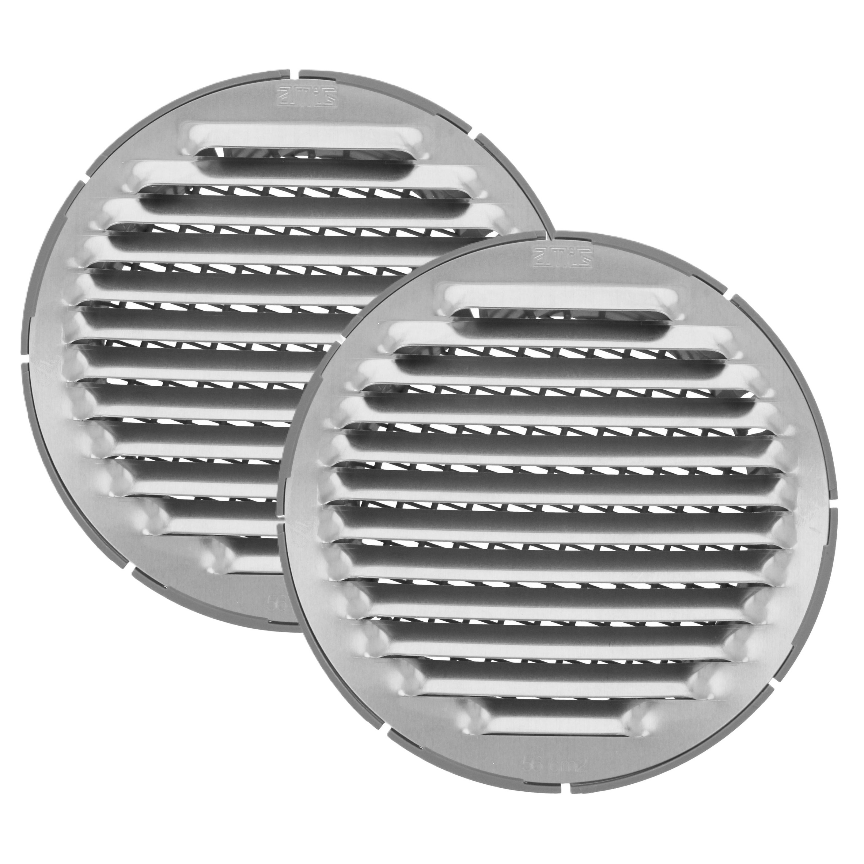 AMIG Ventilatierooster/muurrooster rond - 2x - voor D80mm buisaansluiting - aluminium -