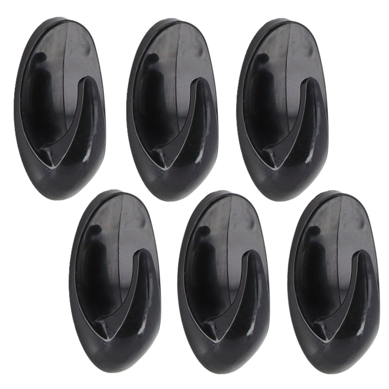 Plakhaakjes 6x stuks - 3 x 2 x 5 cm - Zelfklevende ophang haakjes - kunststof - zwart - keuken/badka -